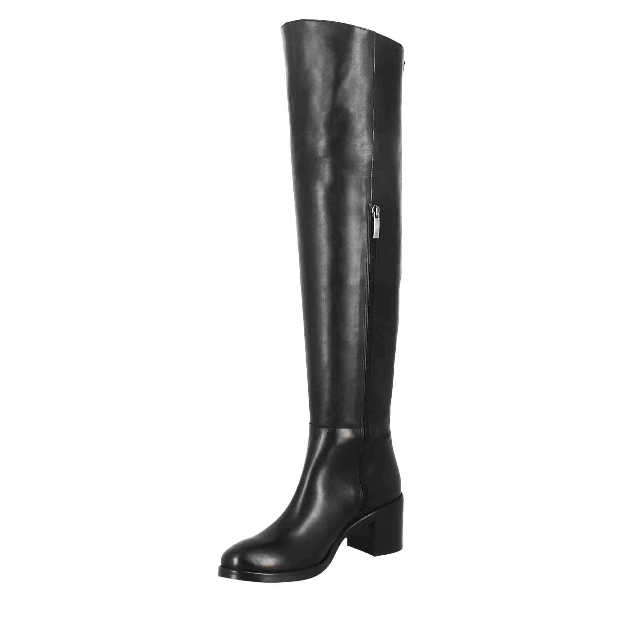 Leonardo Shoes stivale donna pelle nero sopra ginocchio