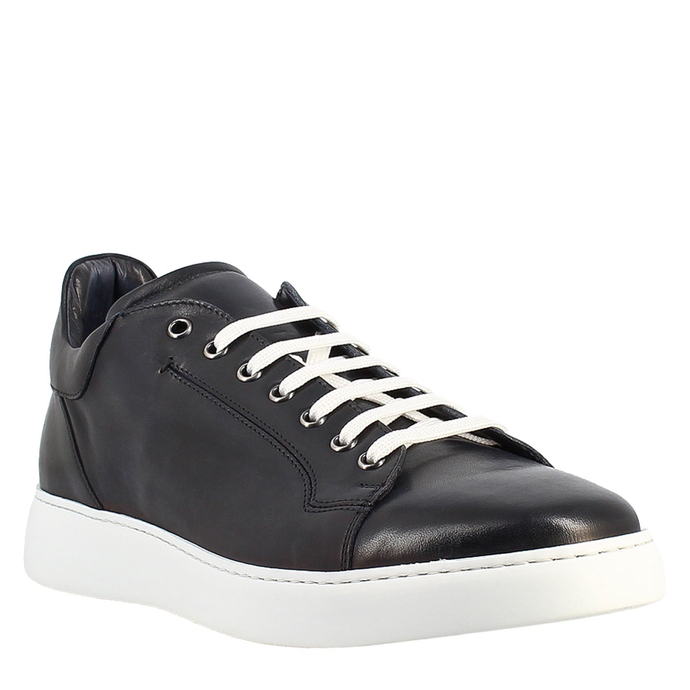 Leonardo Shoes Sneakers Uomo scarpe blu pelle liscia