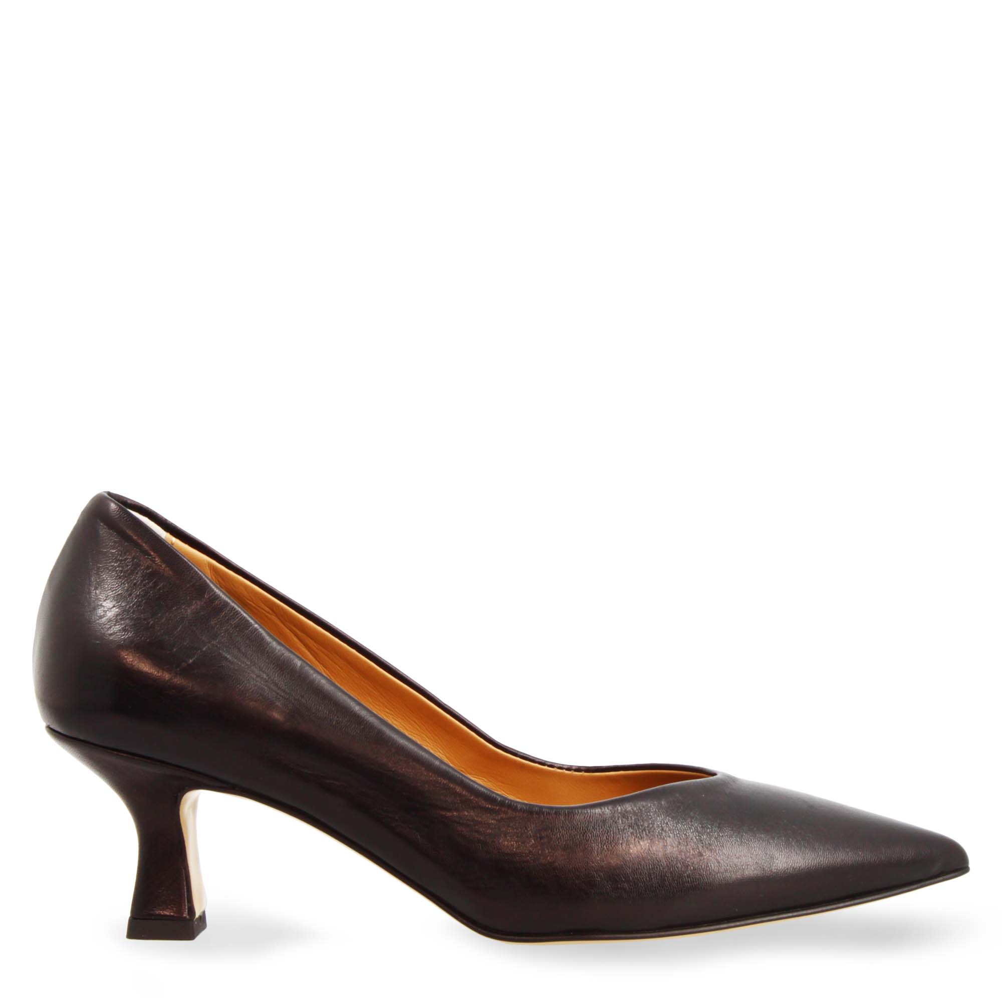 Leonardo Shoes Scarpe Stringate Donna Décolleté Pelle Nero Tacco 5