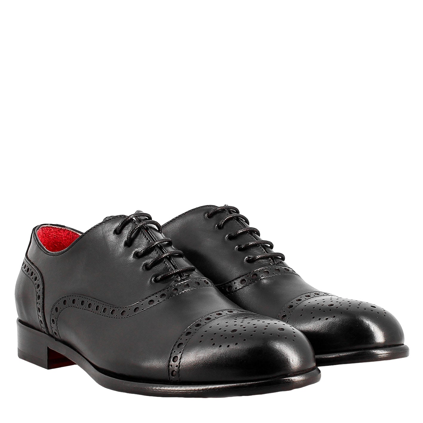 Leonardo Shoes Oxford Semi Brogue Uomo Pelle Nero