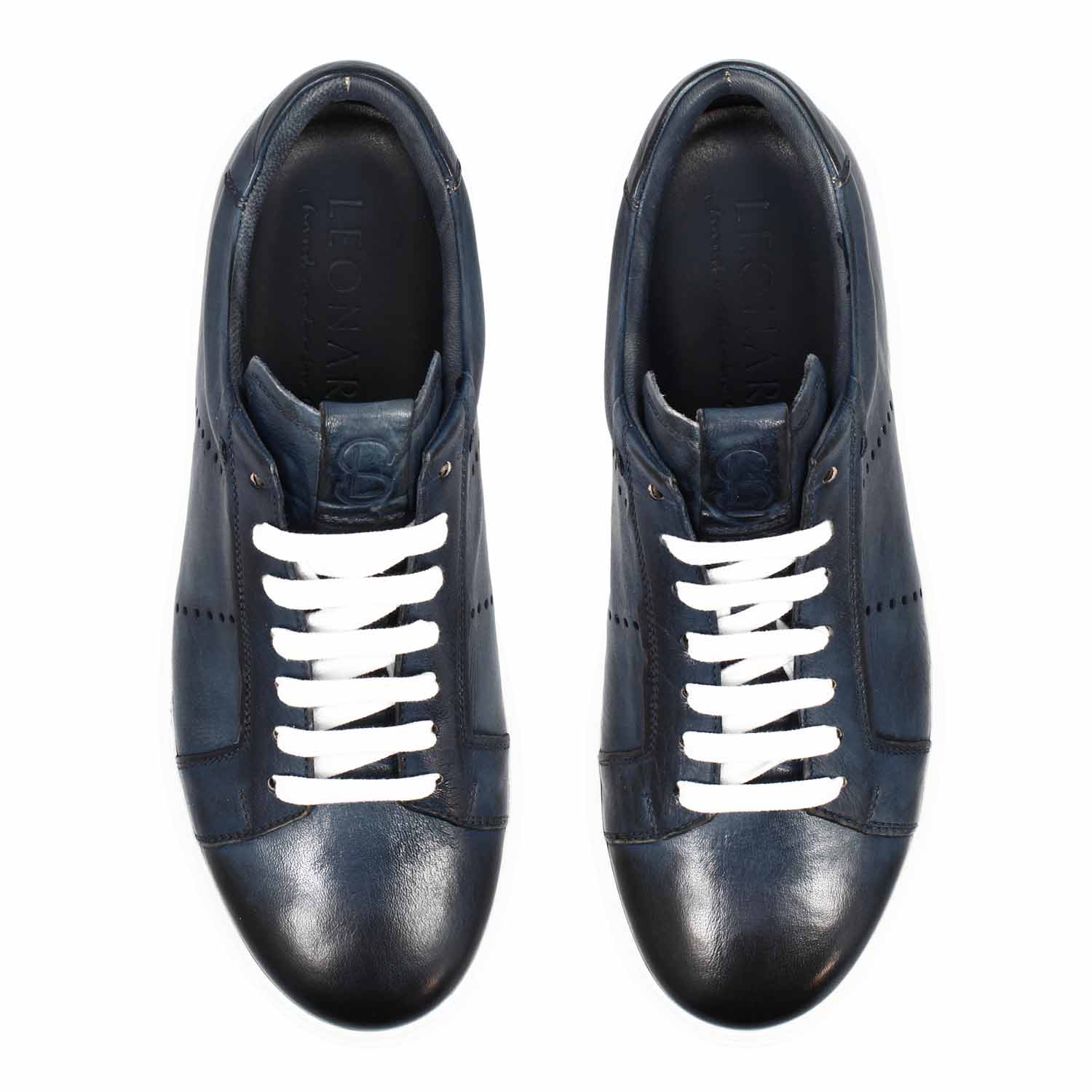 Leonardo Shoes Sneakers Uomo Florentino Pelle Blu