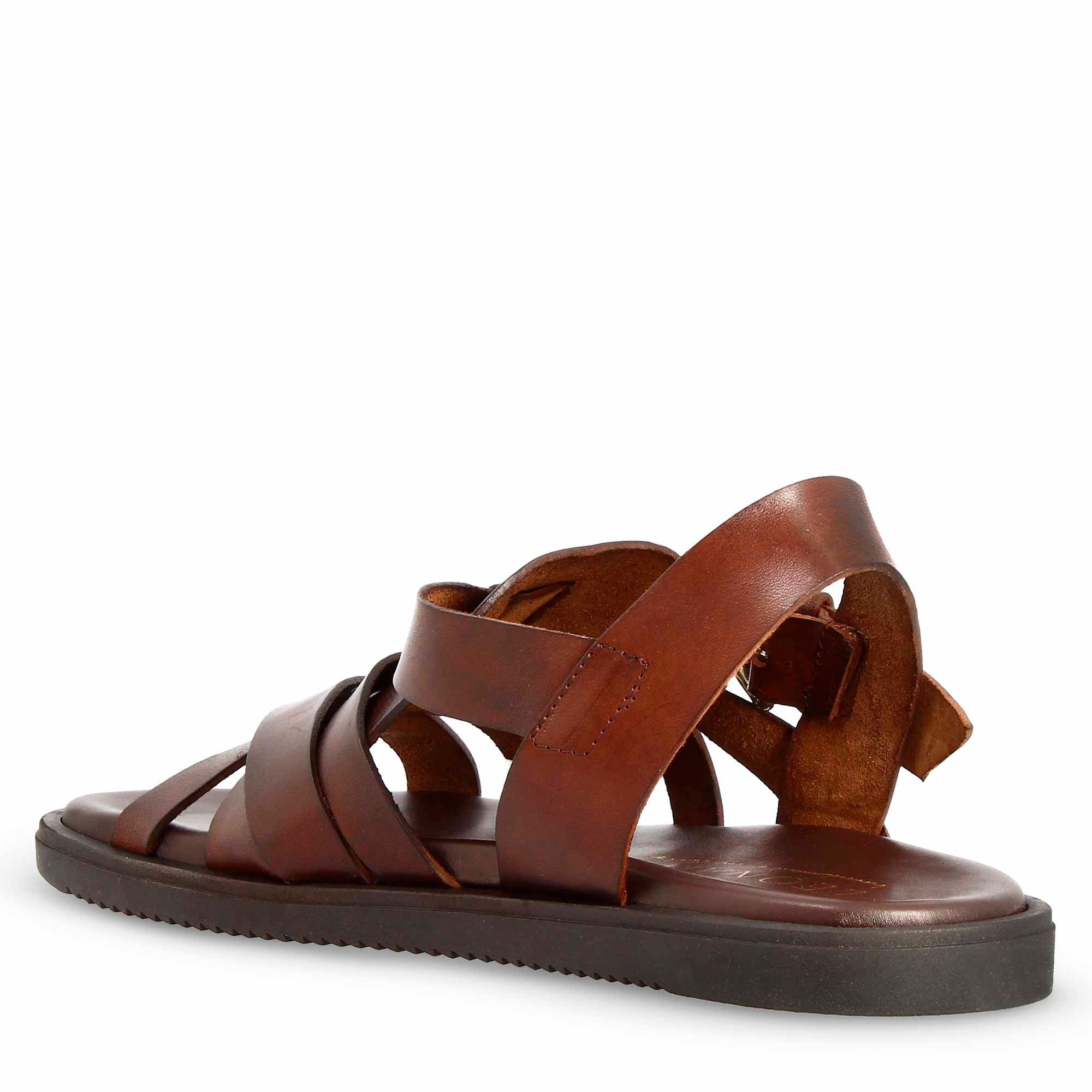 Leonardo Shoes sandali uomo pelle marrone a fasce