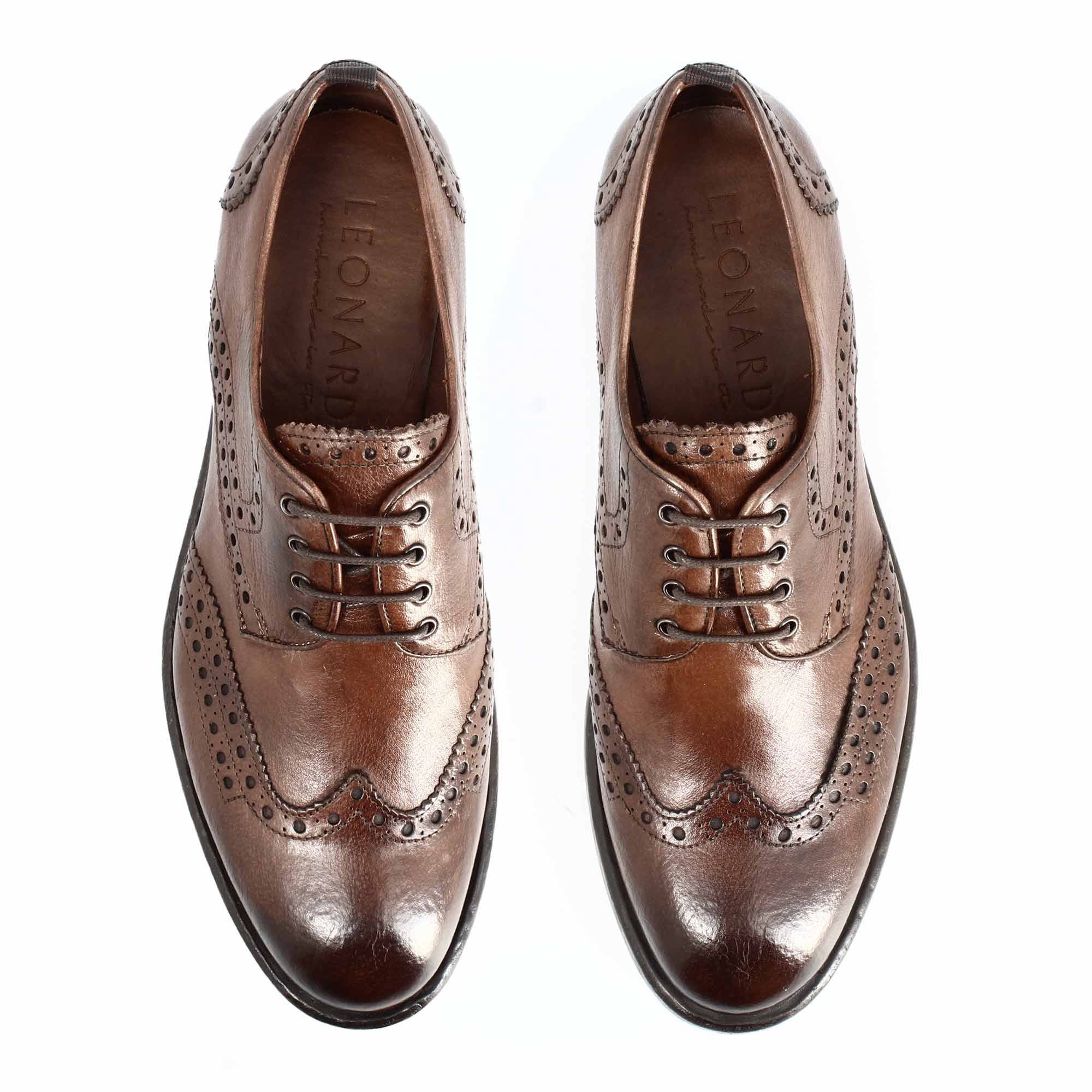 Leonardo Lorenzo Marrone Derby Uomo Pelle Brogue