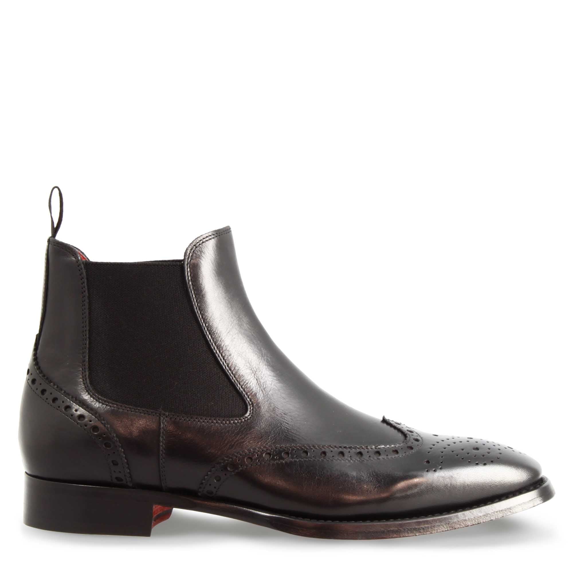 Leonardo Shoes stivaletto chelsea brogue pelle nero