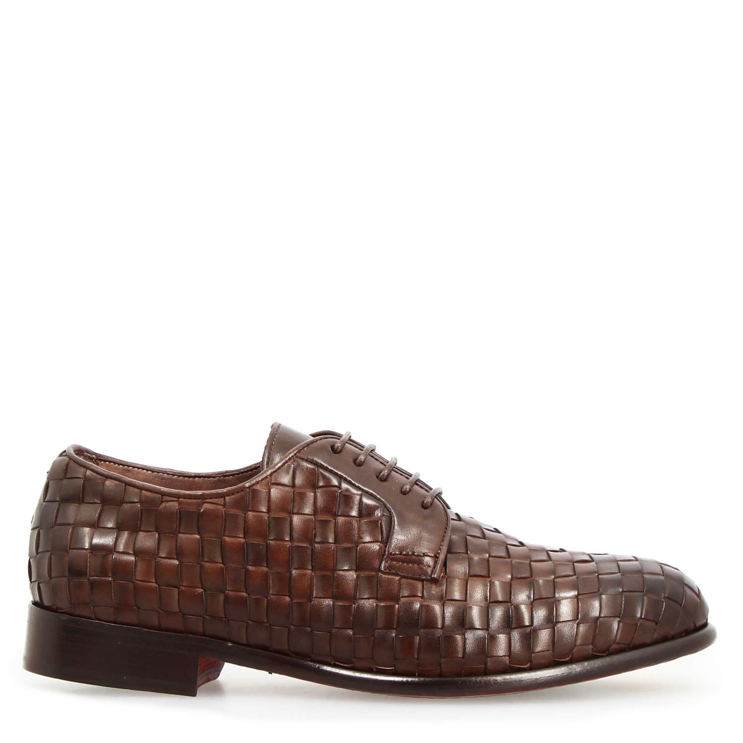 Leonardo Shoes Cipriano derby uomo pelle intrecciata marrone scuro