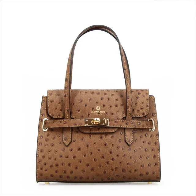 Leonardo Shoes Rosetta M Borsa Mano Pelle Marrone Stampa Struzzo