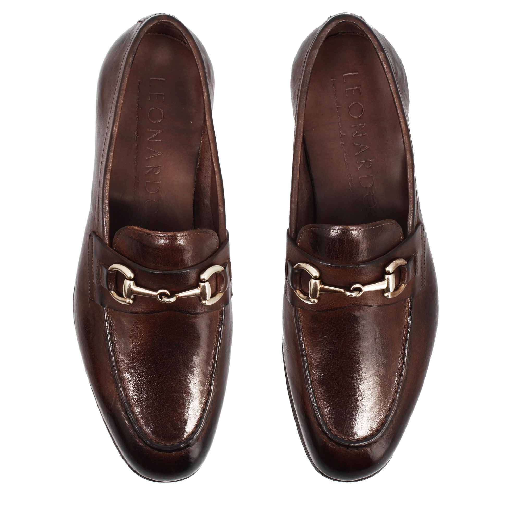 Leonardo Shoes Palatino mocassini uomo marrone scuro
