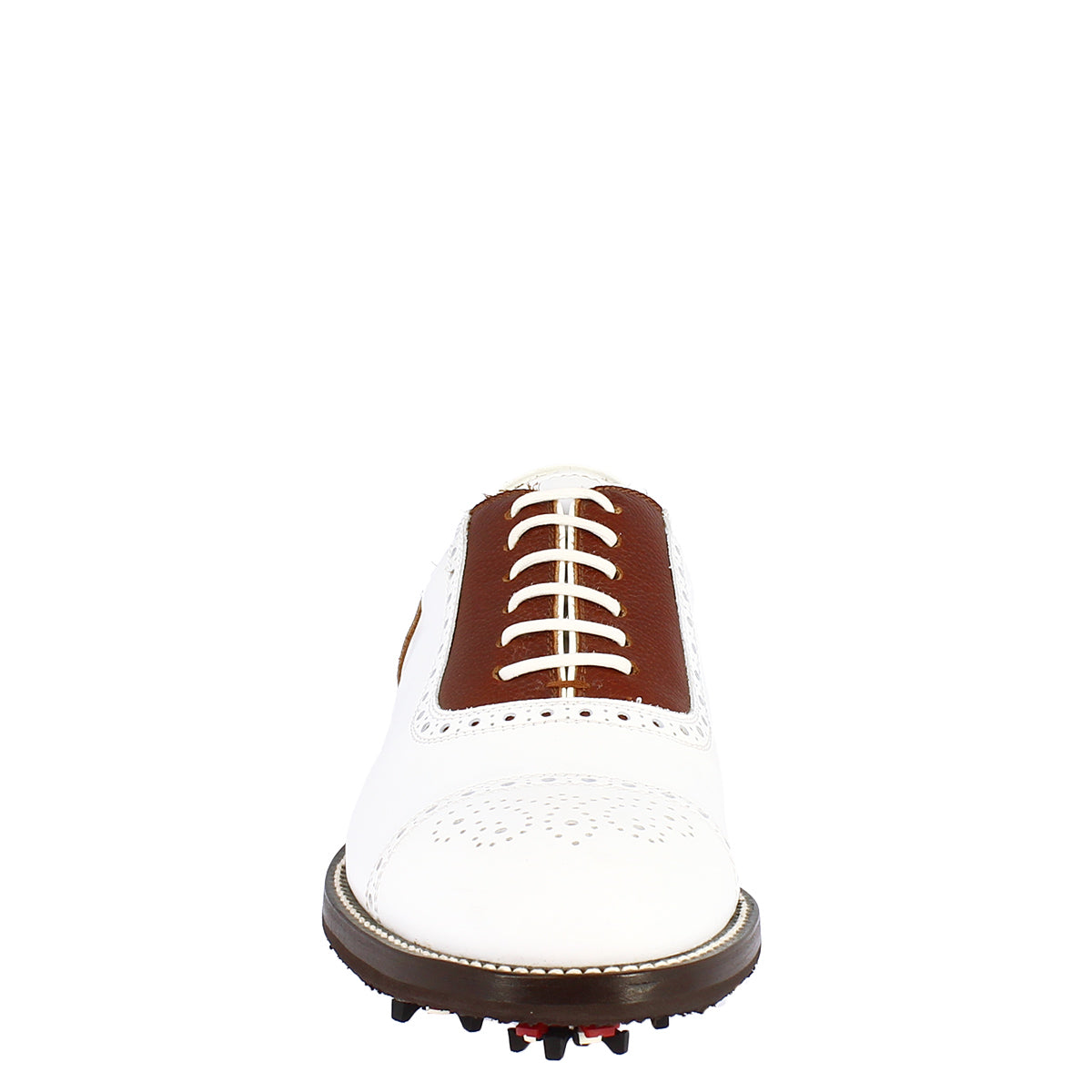 Leonardo Shoes Golf scarpe da golf bianco marrone pelle