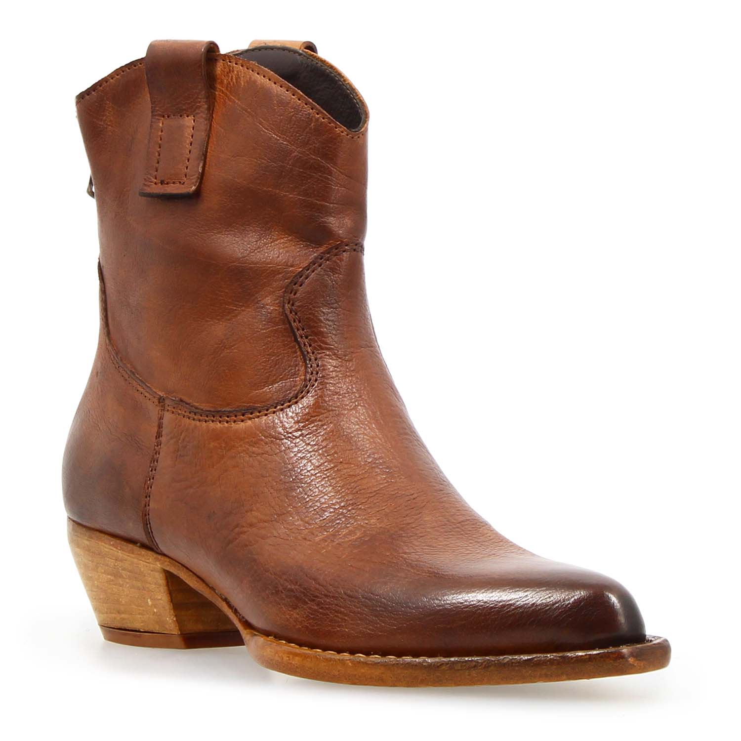 Leonardo Shoes Velvet Texano Donna Pelle Marrone Sfumato