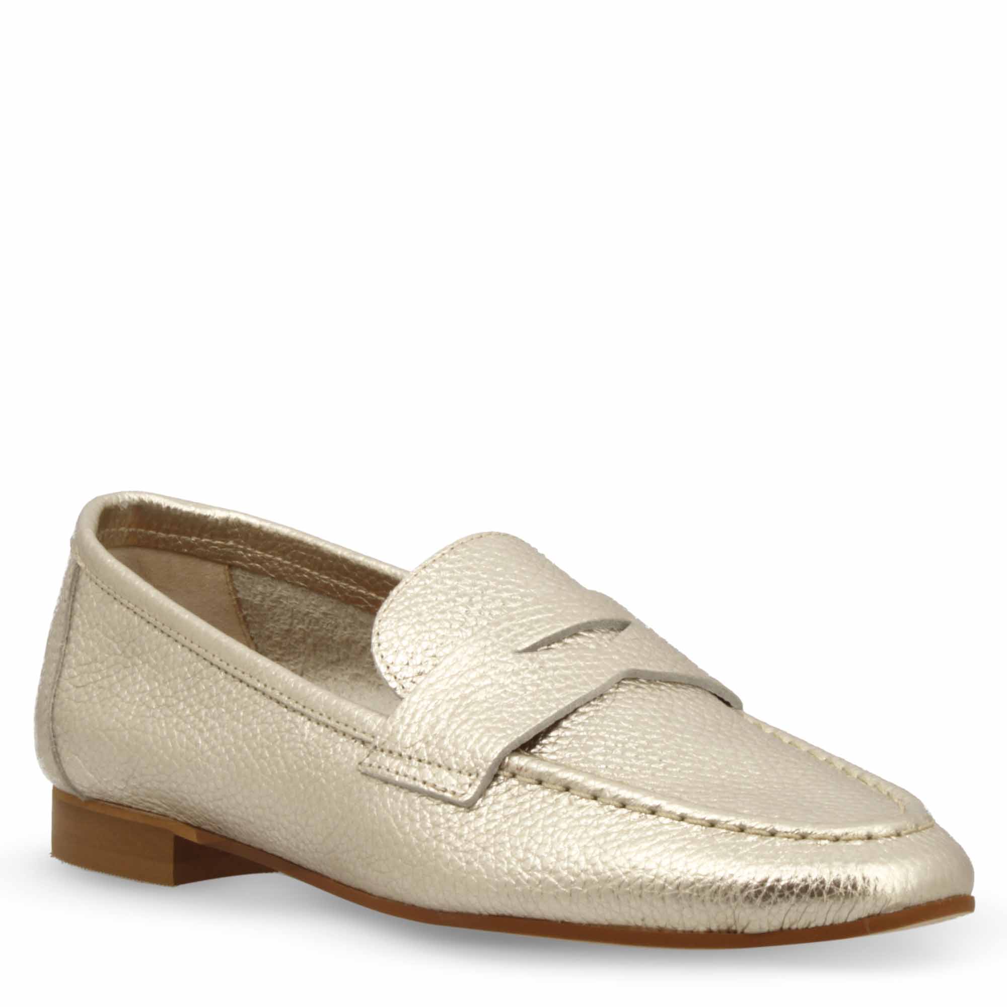 Leonardo Shoes Brenta Mocassino Pelle Oro Tacco Basso