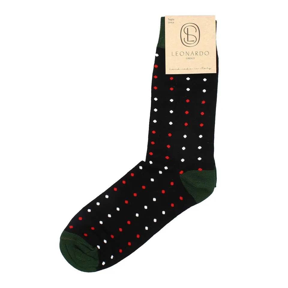 Leonardo Shoes Calzini uomo Filo Scozia nero pallini cotone