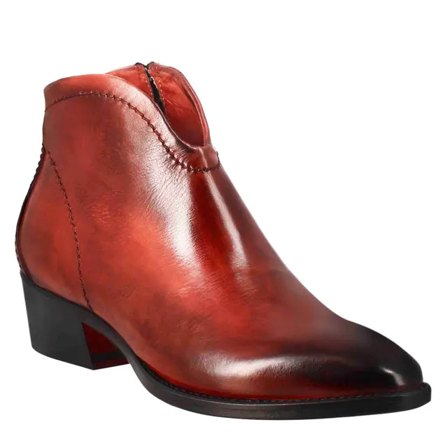 Leonardo Shoes Stivali Donna Stivaletto Pelle Rosso Tacco
