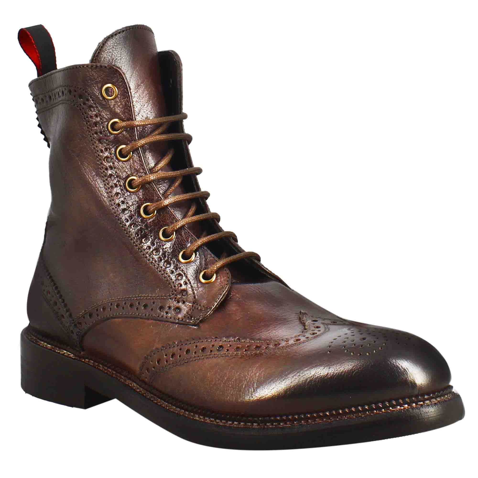 Leonardo Shoes Stivaletti uomo anfibi pelle bronzata lacci