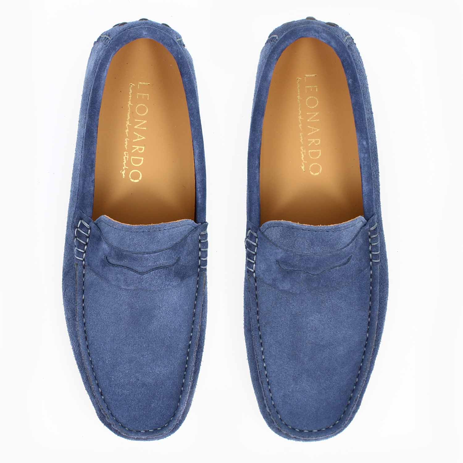Leonardo Shoes Garda mocassini uomo celeste camoscio