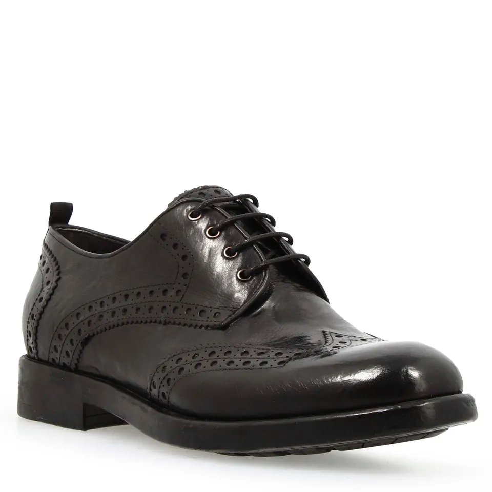 Leonardo Shoes Lorenzo derby uomo nero brogue pelle