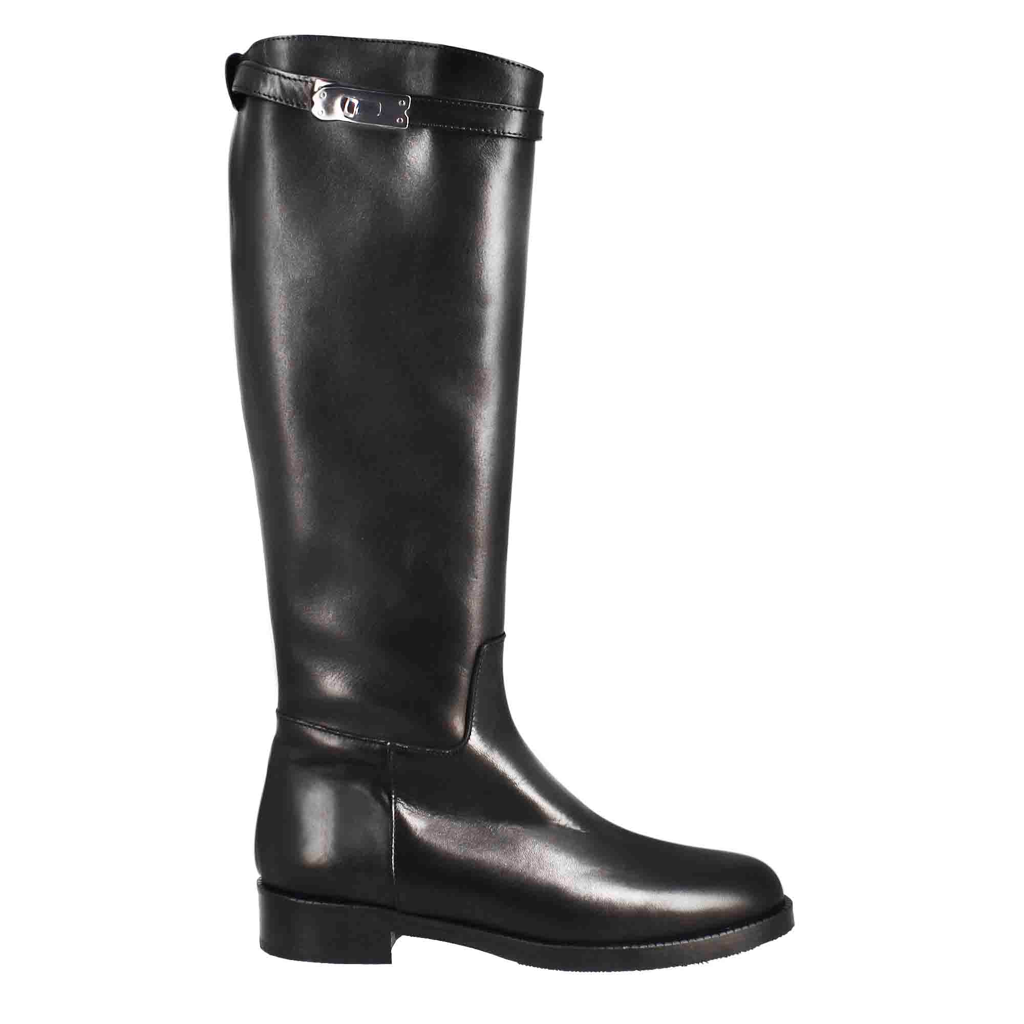 Leonardo Stivali Donna stivale pelle nero tacco basso 3 cm