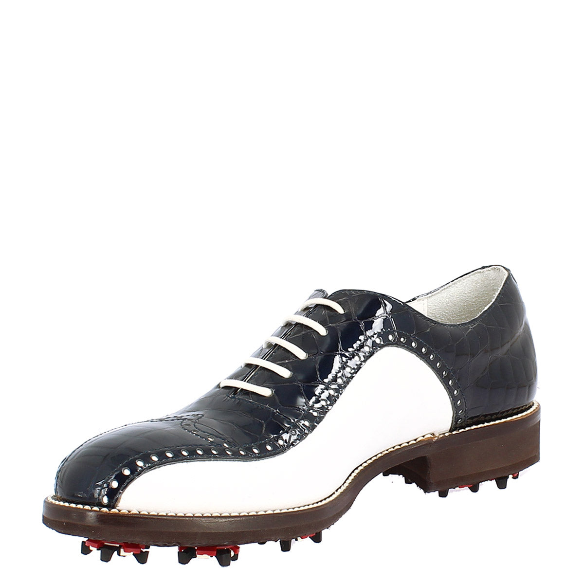 Leonardo Shoes Golf Blu Scarpe Golf Pelle Bicolore