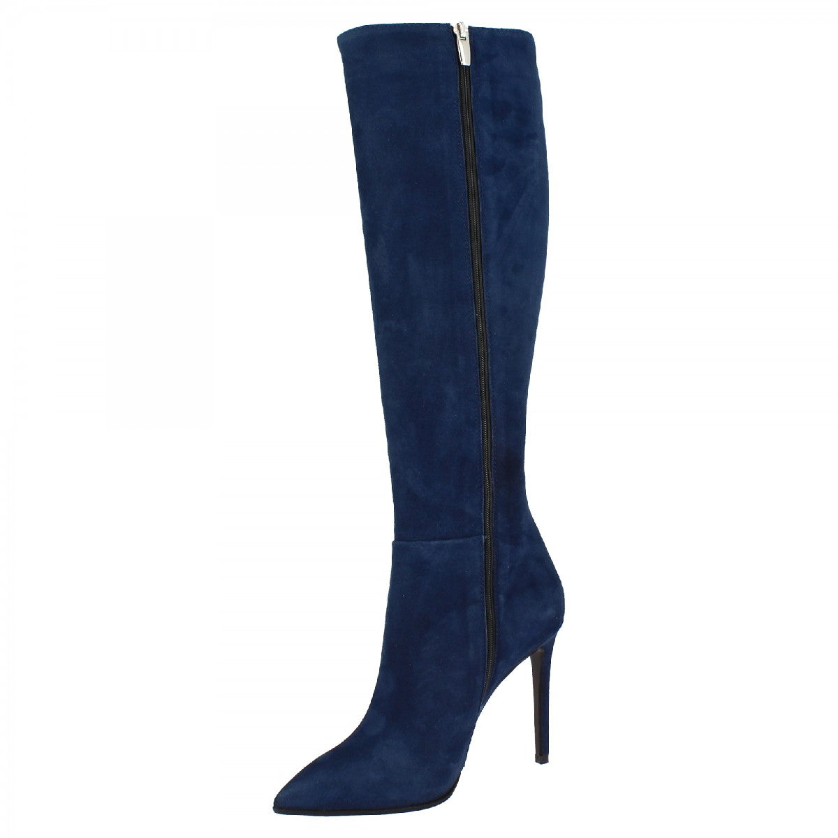 Leonardo Shoes Stivali Donna Ginocchio Camoscio Blu Tacco 12