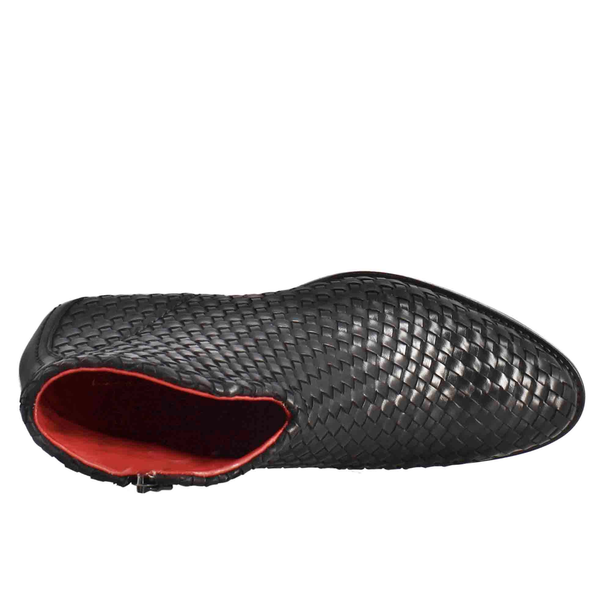Leonardo Shoes Stivaletti Donna Pelle Nera Intrecciata Tacco