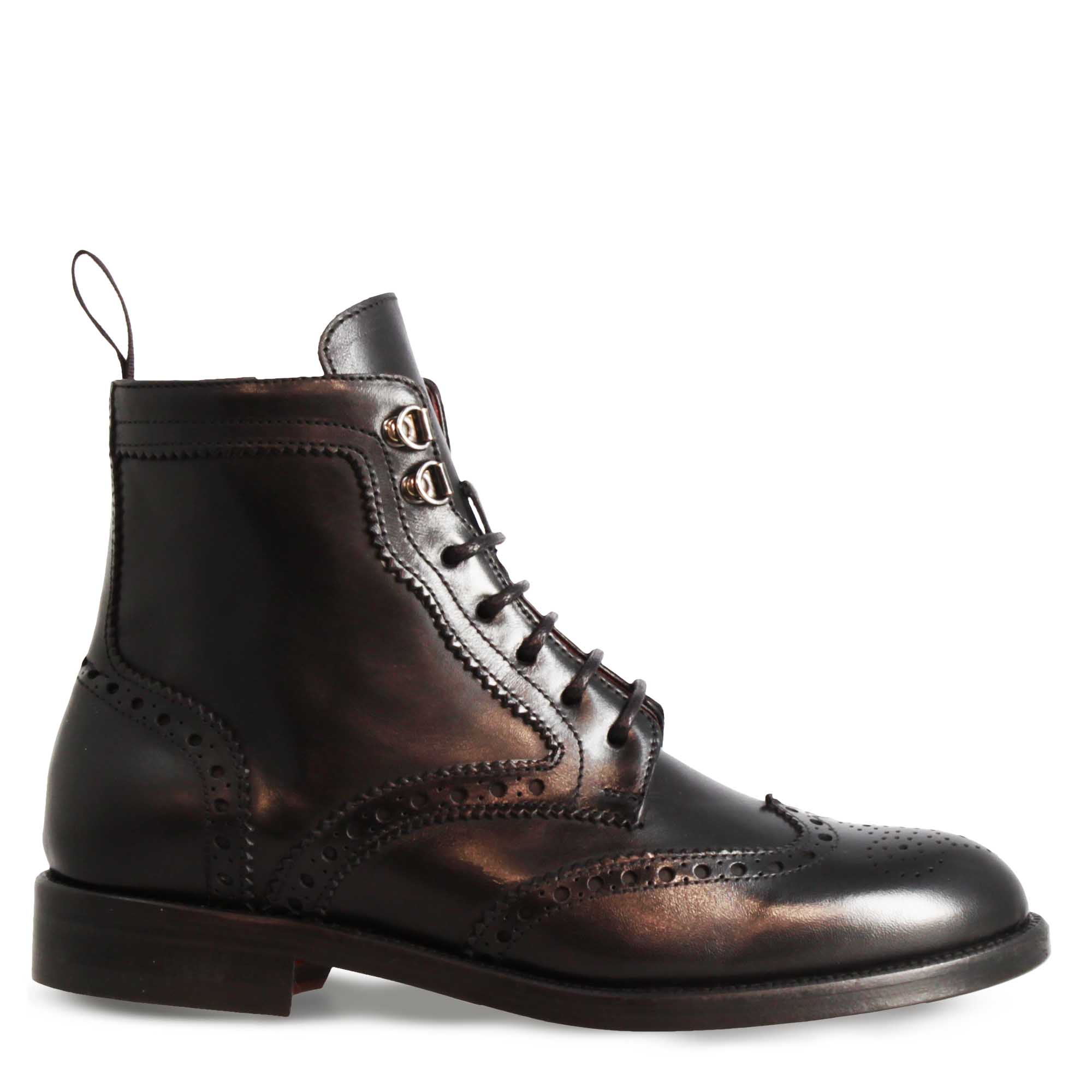 Leonardo Shoes Anfibio Donna Brogue Pelle Nera
