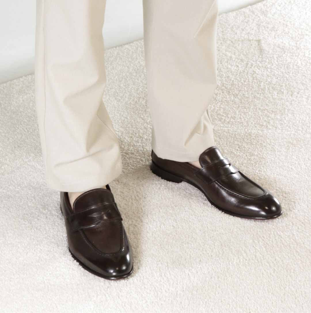 Leonardo Shoes Mocassino Uomo Pelle Marrone Scuro Suola Cuoio