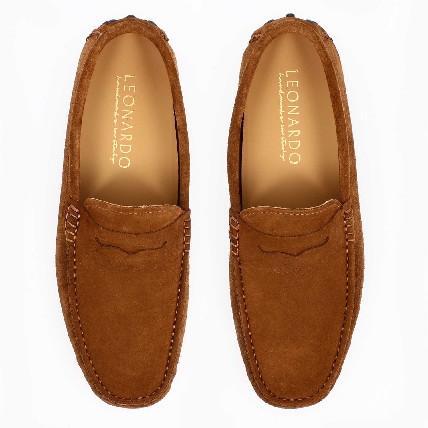Leonardo Shoes Mocassini Uomo Garda Cam Camoscio Marrone Slip-On