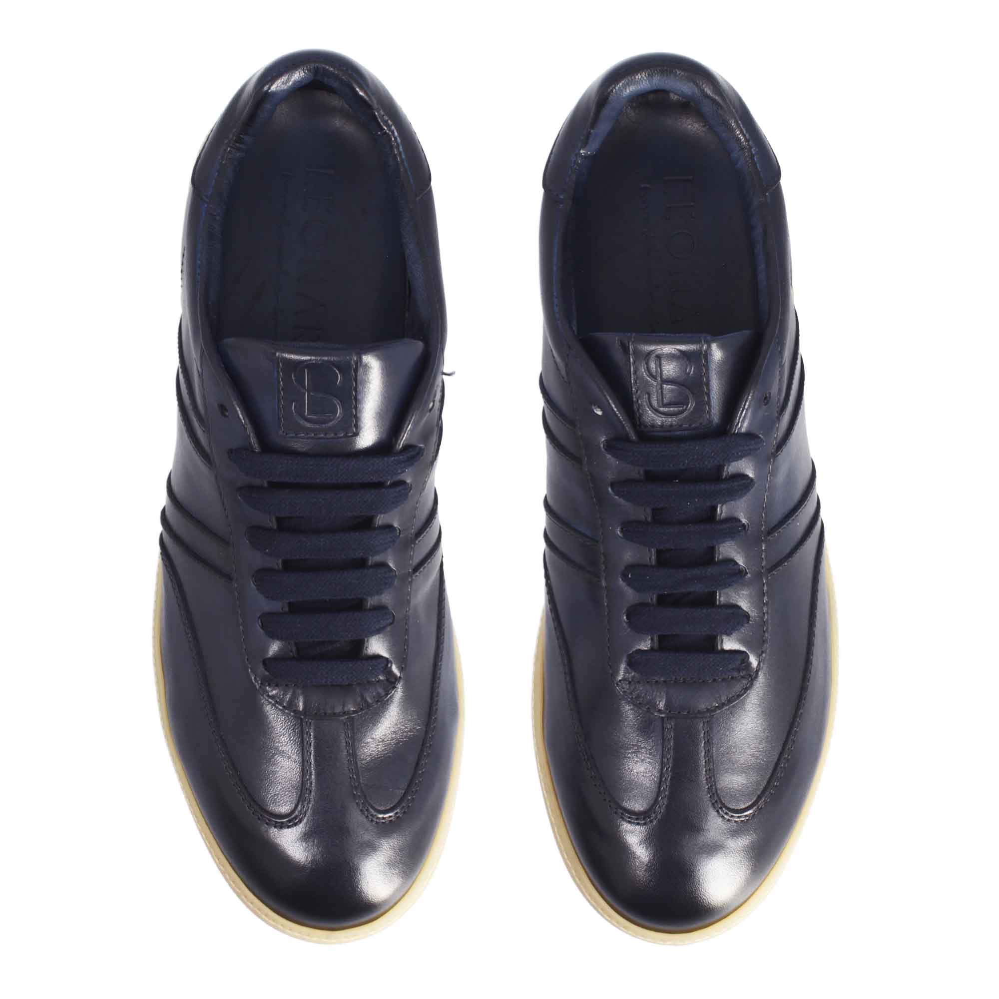 Leonardo Shoes Bizantino sneaker uomo blu pelle suola antiscivolo