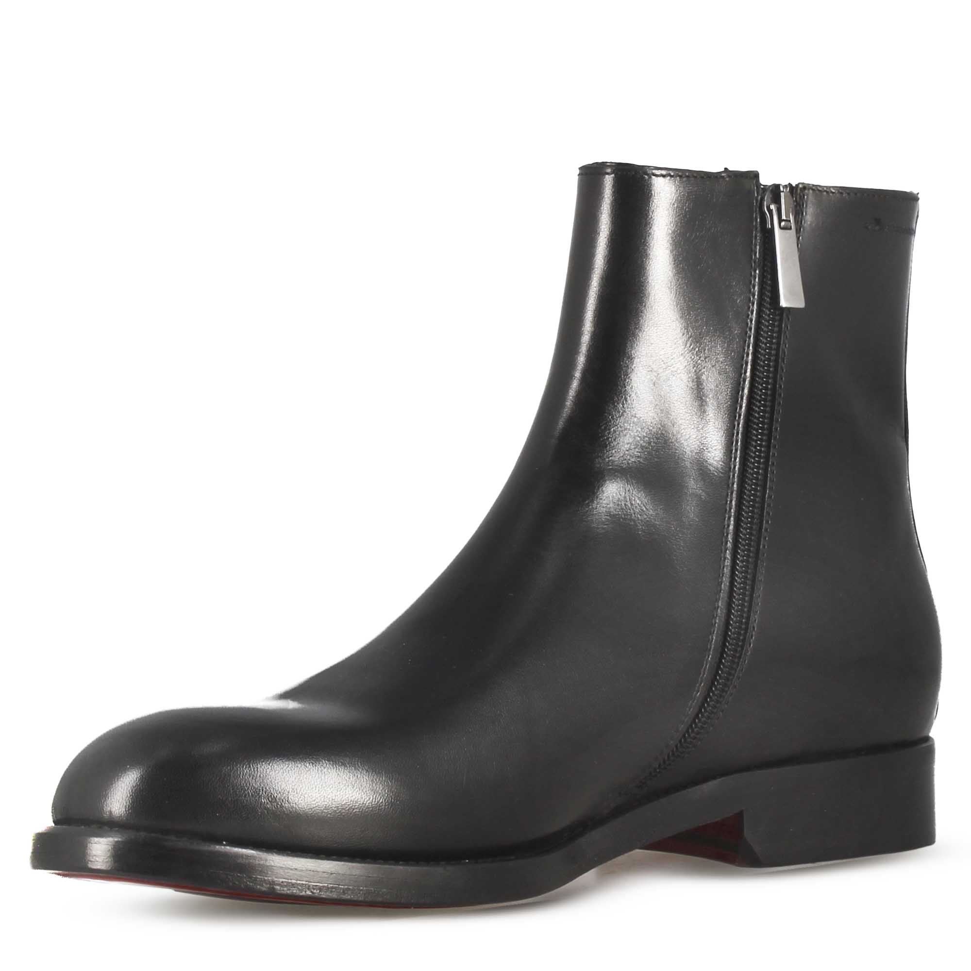 Leonardo Shoes Stivaletto Uomo Nero Pelle Cerniera Cuoio