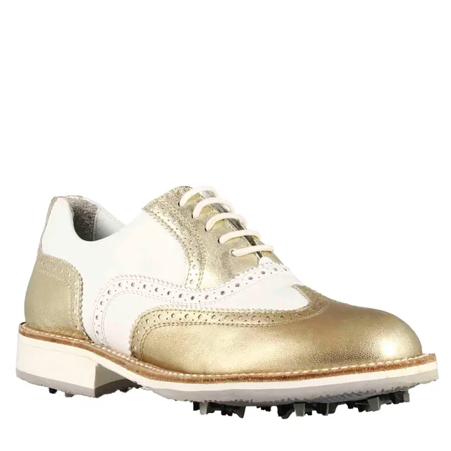 Leonardo Shoes Golf Scarpe da Golf Oro Bianco Pelle Dettagli Oro
