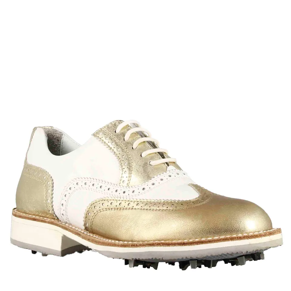 Leonardo Shoes Golf Scarpe da Golf Oro Bianco Pelle Dettagli Oro