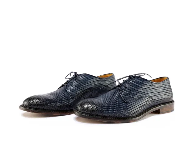 Ton Goût Aurora derby uomo blu vitello stampato