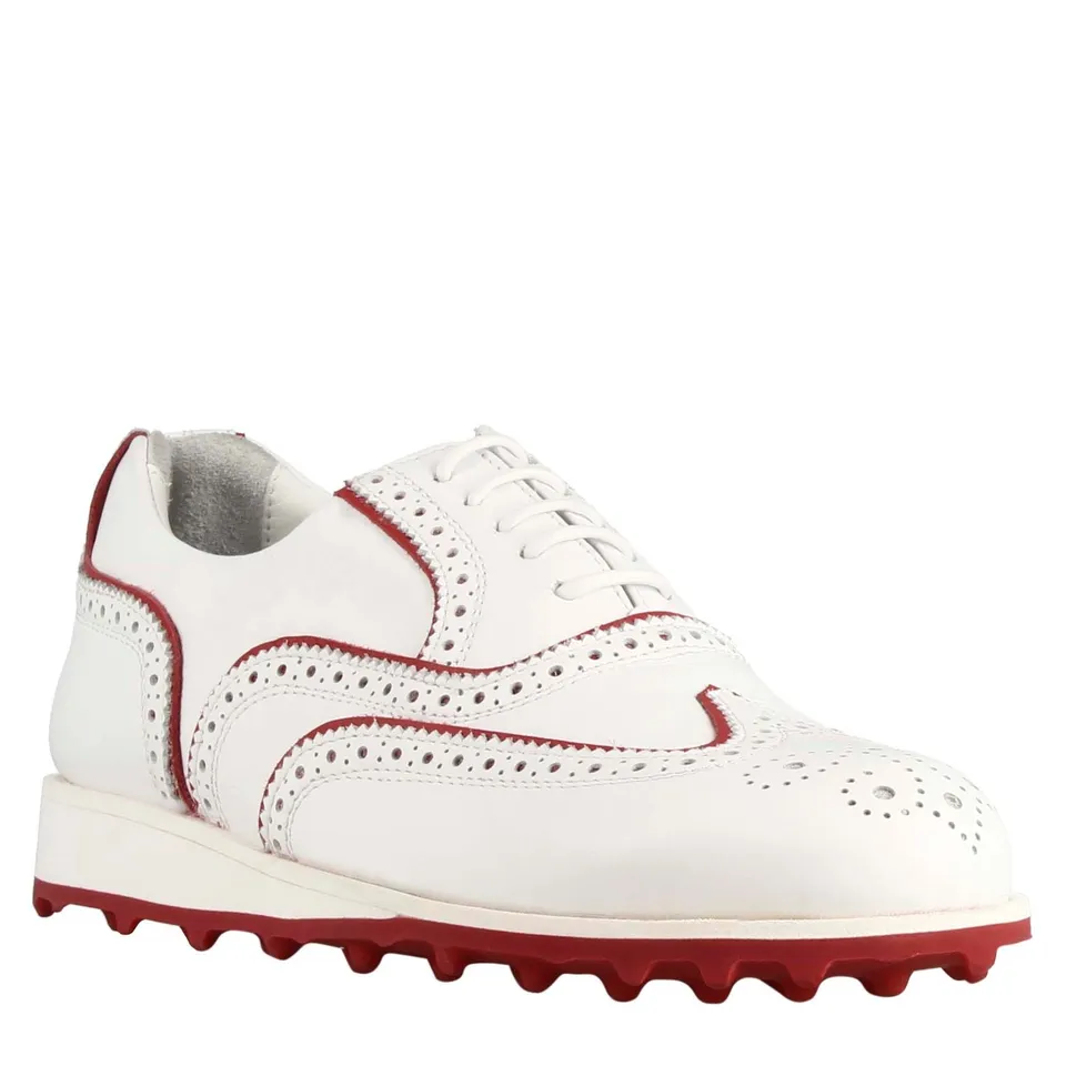 Leonardo Shoes Golf scarpe golf pelle bianco rosso