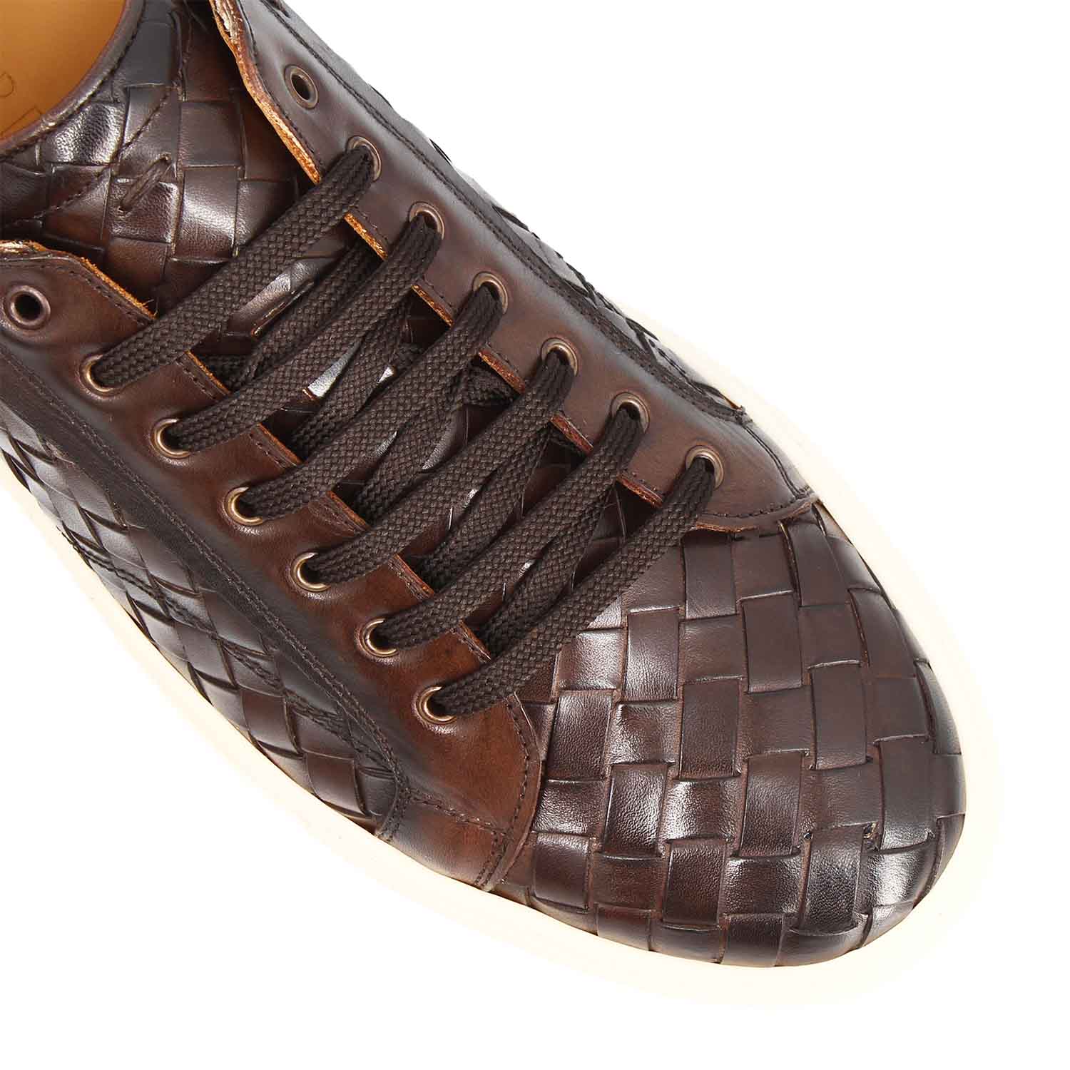 Leonardo Shoes Icaro sneakers uomo marrone pelle intrecciata