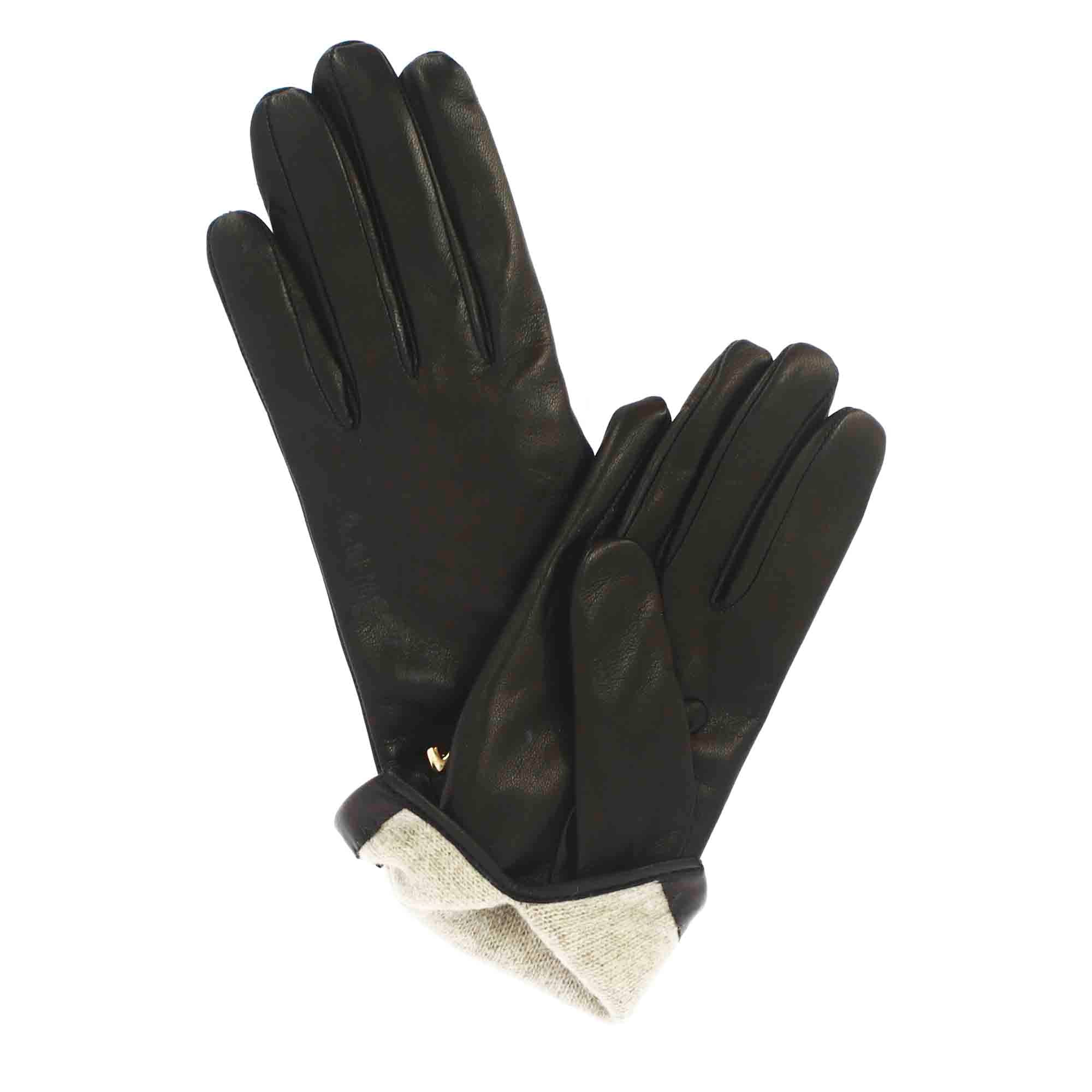 Leonardo Shoes Accessori Donna Guanti Pelle Nero Cashmere Oro