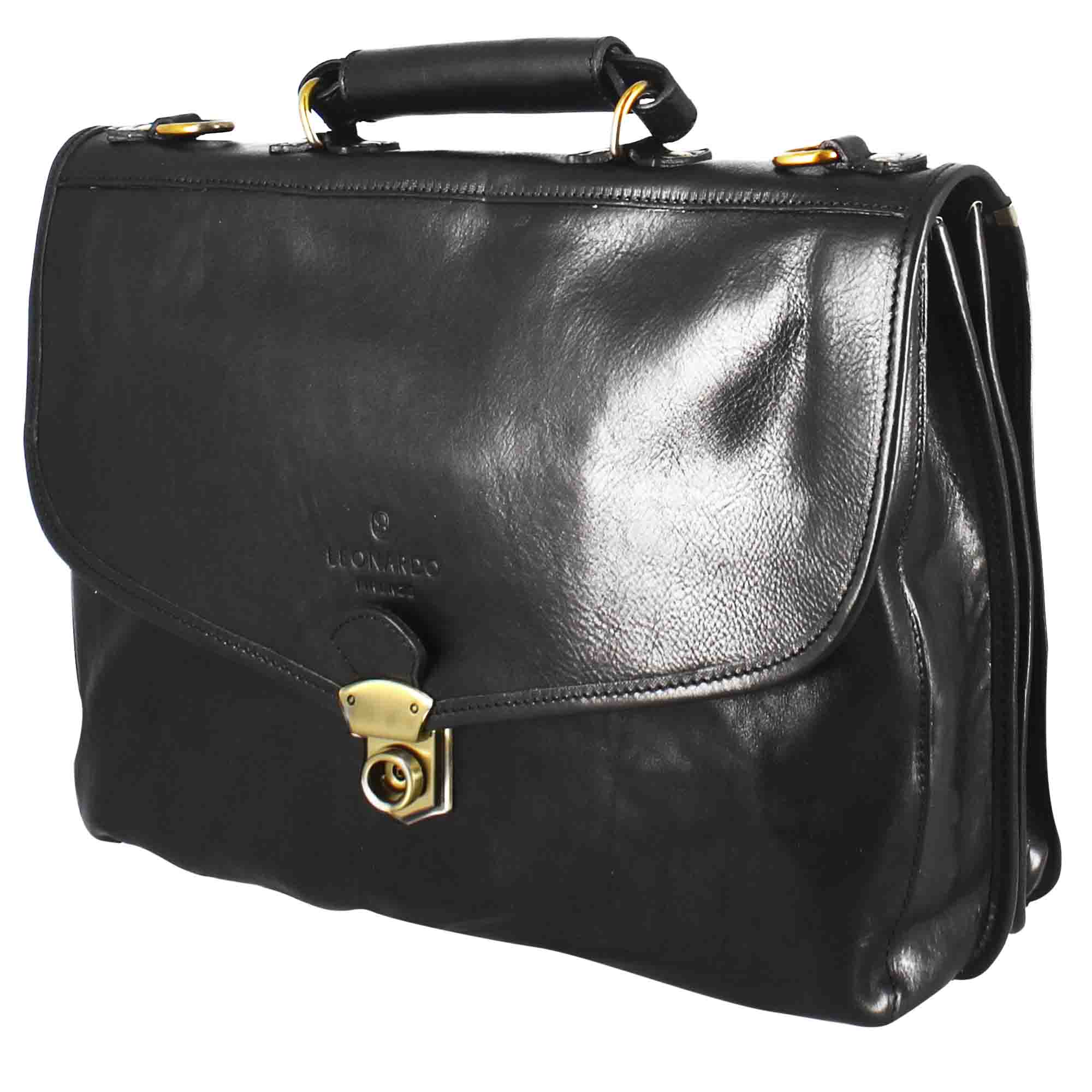 Leonardo Shoes Borse Uomo cartella pelle nera 40 cm