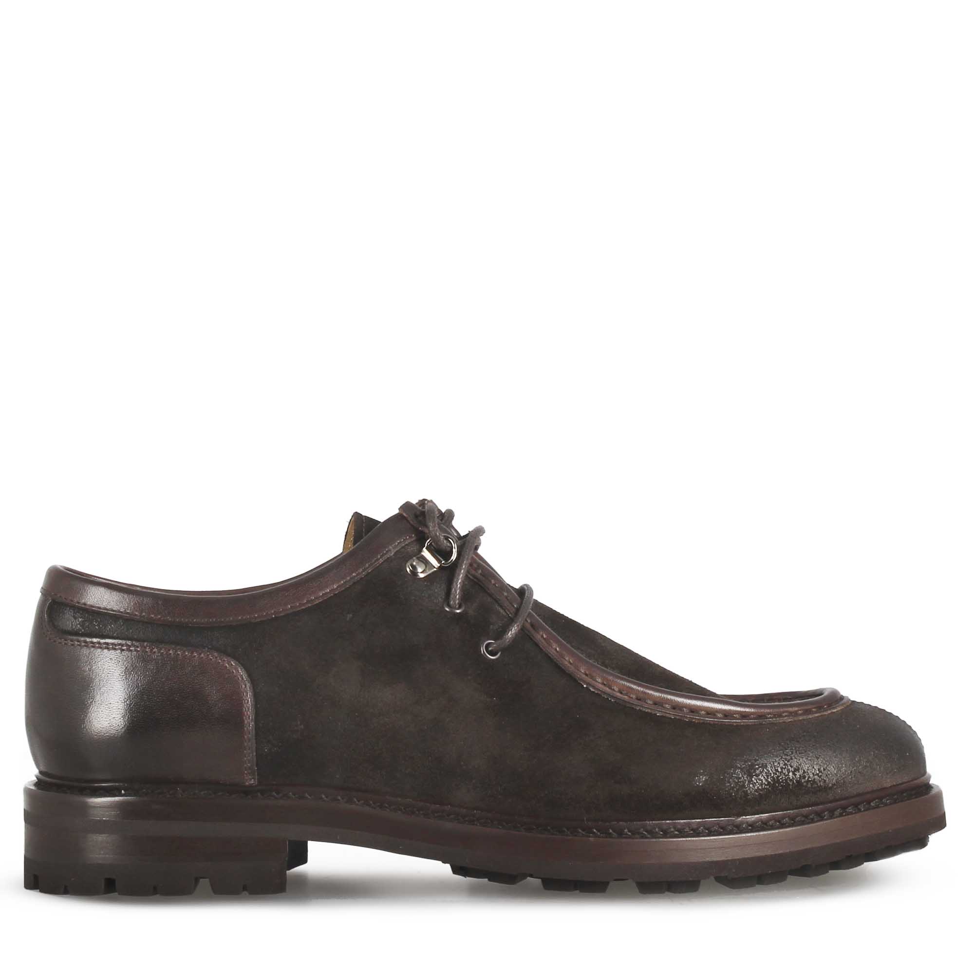 Leonardo Shoes Ingegnere stringata uomo camoscio marrone