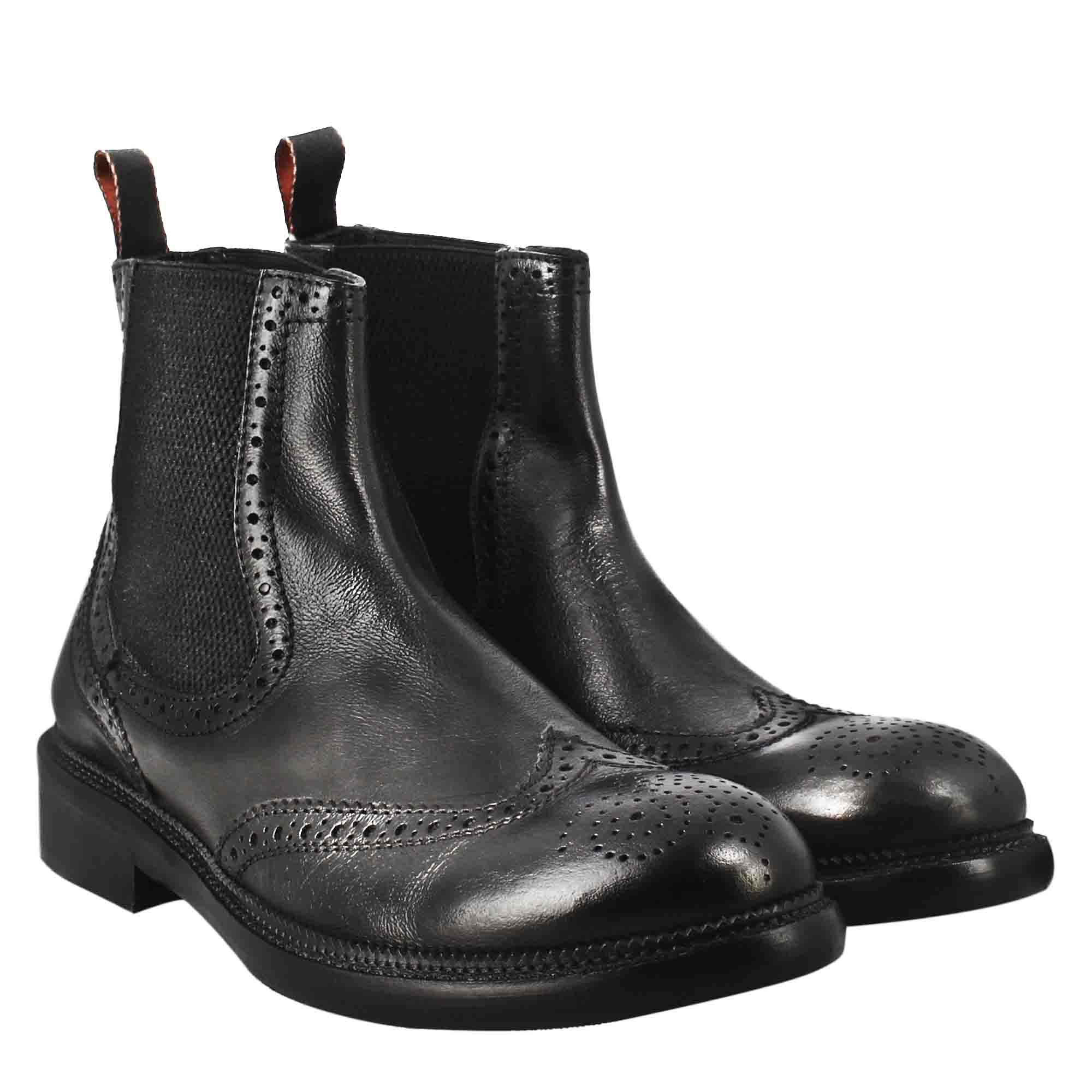 Leonardo Shoes Candy Chelsea Uomo Pelle Nero Vintage