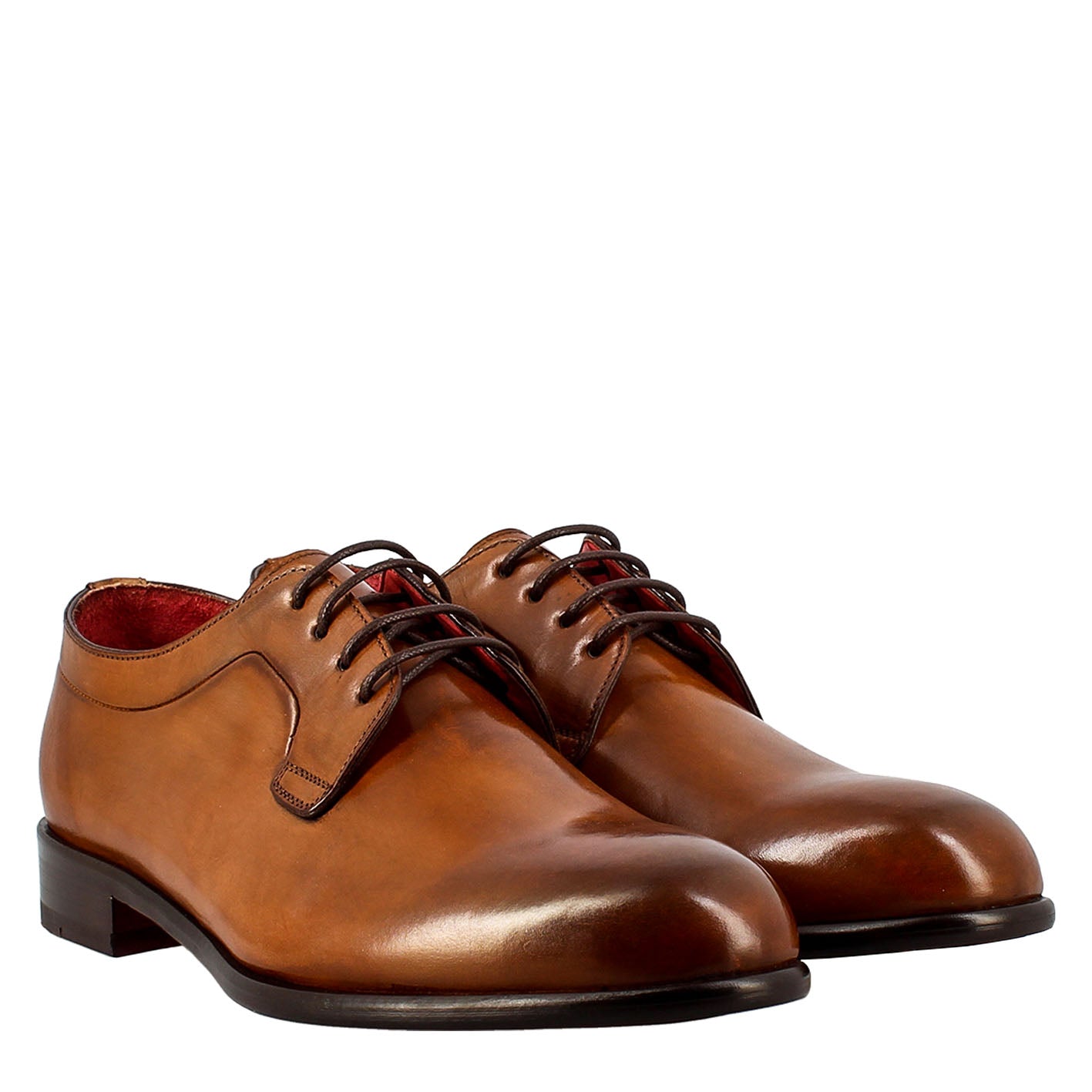 Leonardo Shoes Derby Marrone Francesine Uomo Pelle Liscia