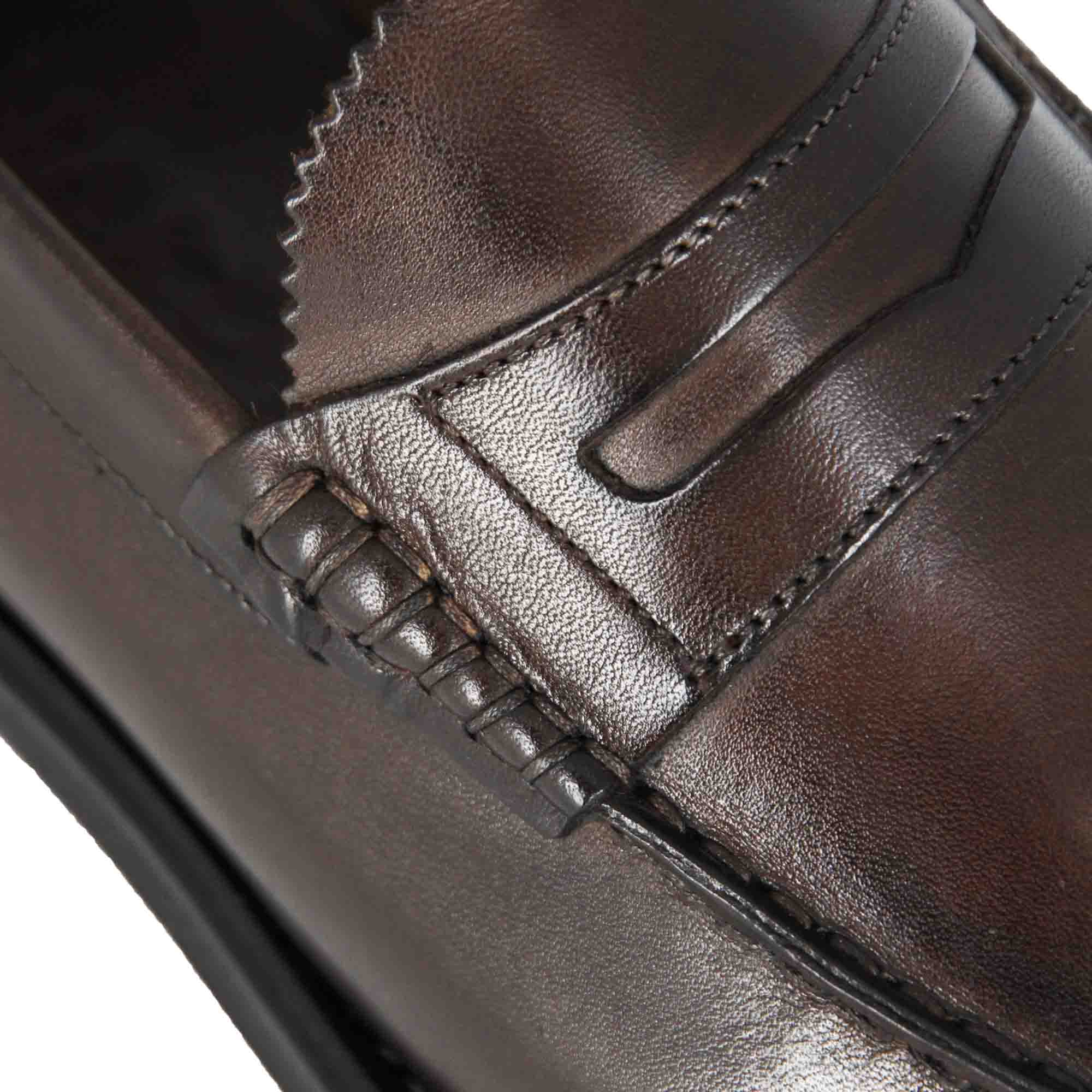 Leonardo Shoes College mocassini uomo marrone scuro pelle