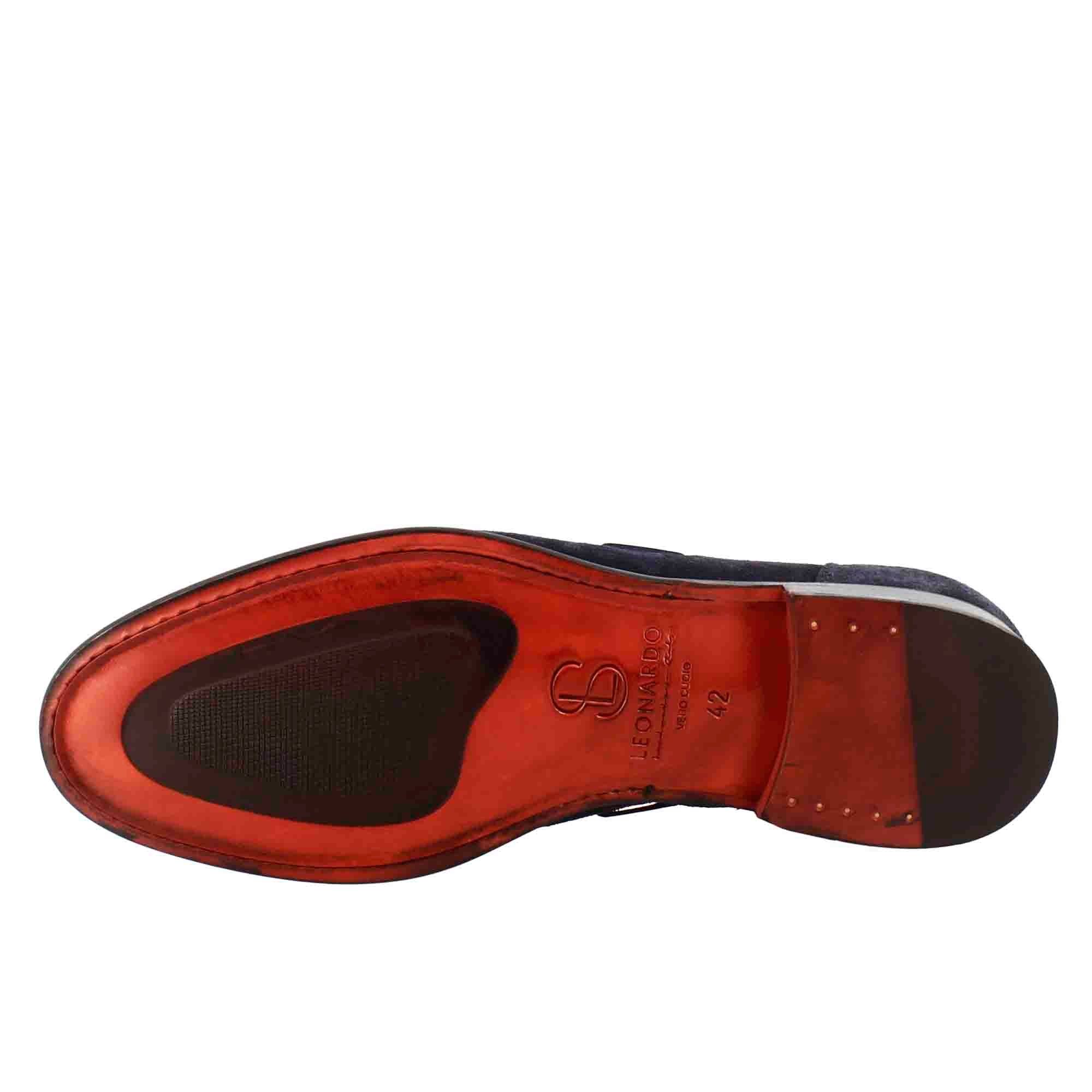 Leonardo Shoes Mocassini Uomo Nappine Blu Scamosciato