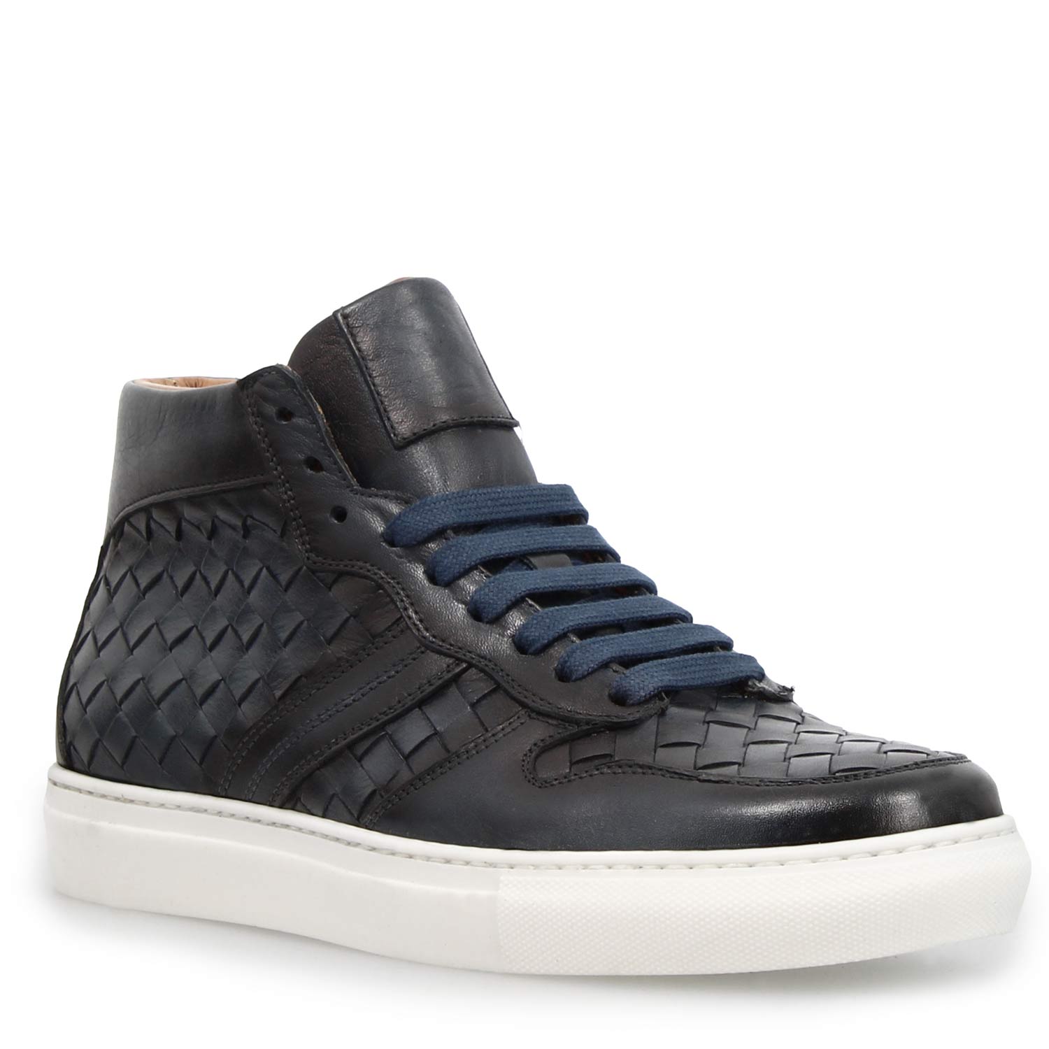 Leonardo Domizio sneakers alte uomo pelle blu intrecciata