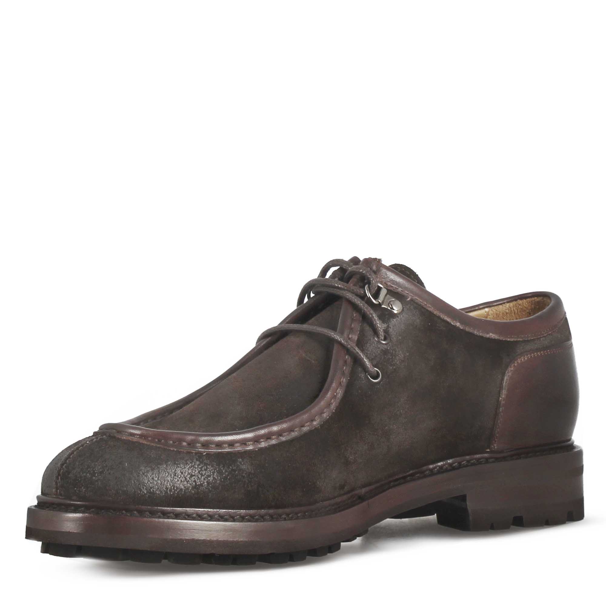 Leonardo Shoes Ingegnere stringata uomo camoscio marrone