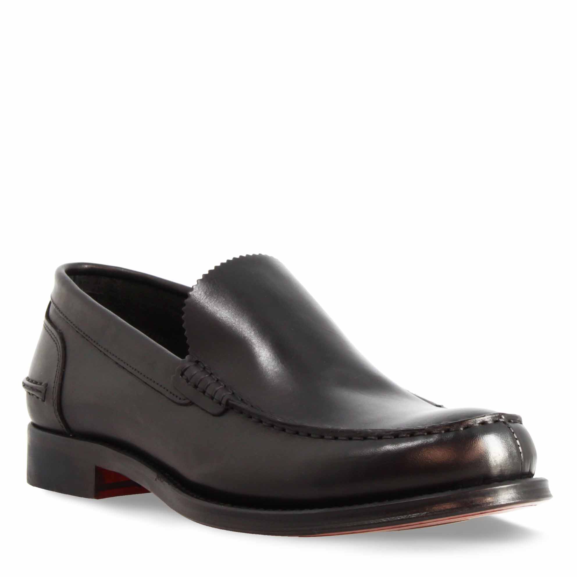 Leonardo Shoes Rialto Mocassino Uomo Pelle Nero Suola Cuoio