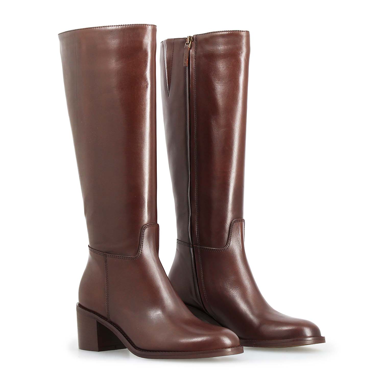 Leonardo Shoes Messala stivali donna pelle marrone tacco 6 cm