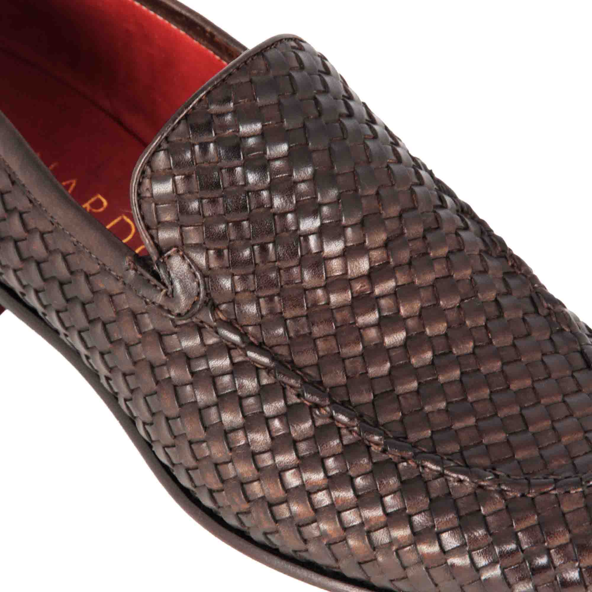 Leonardo Shoes Mocassini Uomo pelle intrecciata marrone scuro