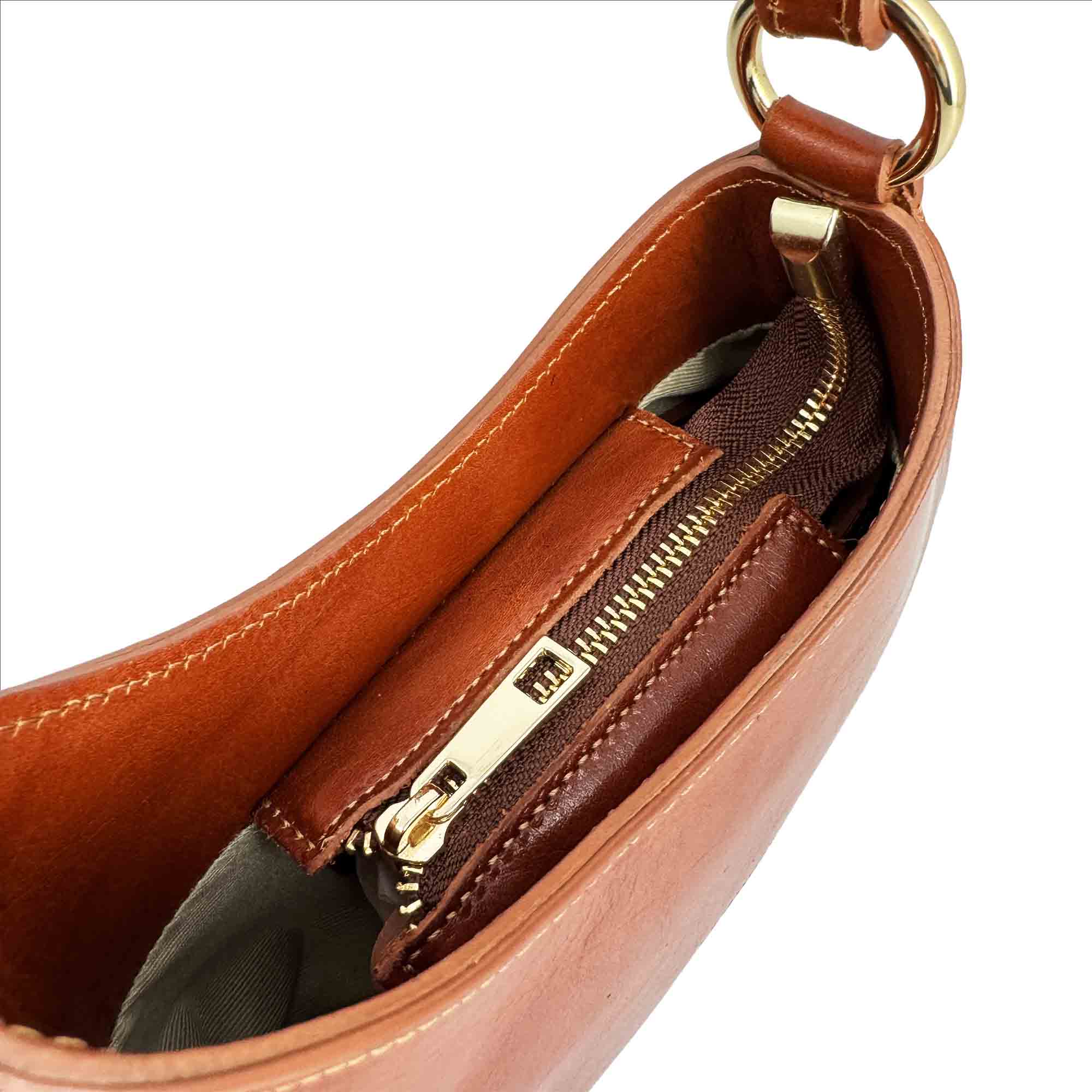 Leonardo Isotta S mini borsa mezzaluna pelle marrone chiaro