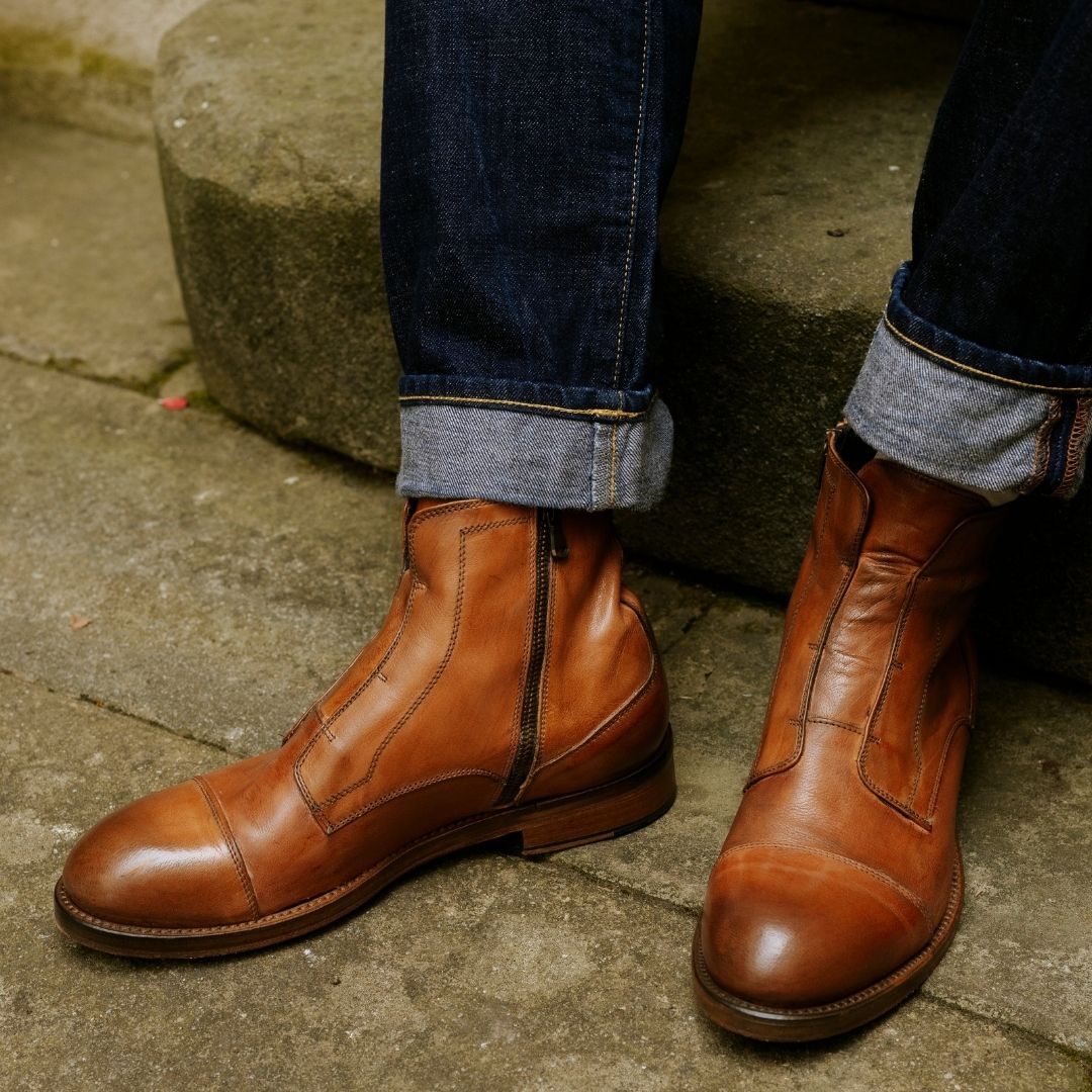 Leonardo Shoes Stivaletti Uomo Cap Toe stivaletto marrone pelle