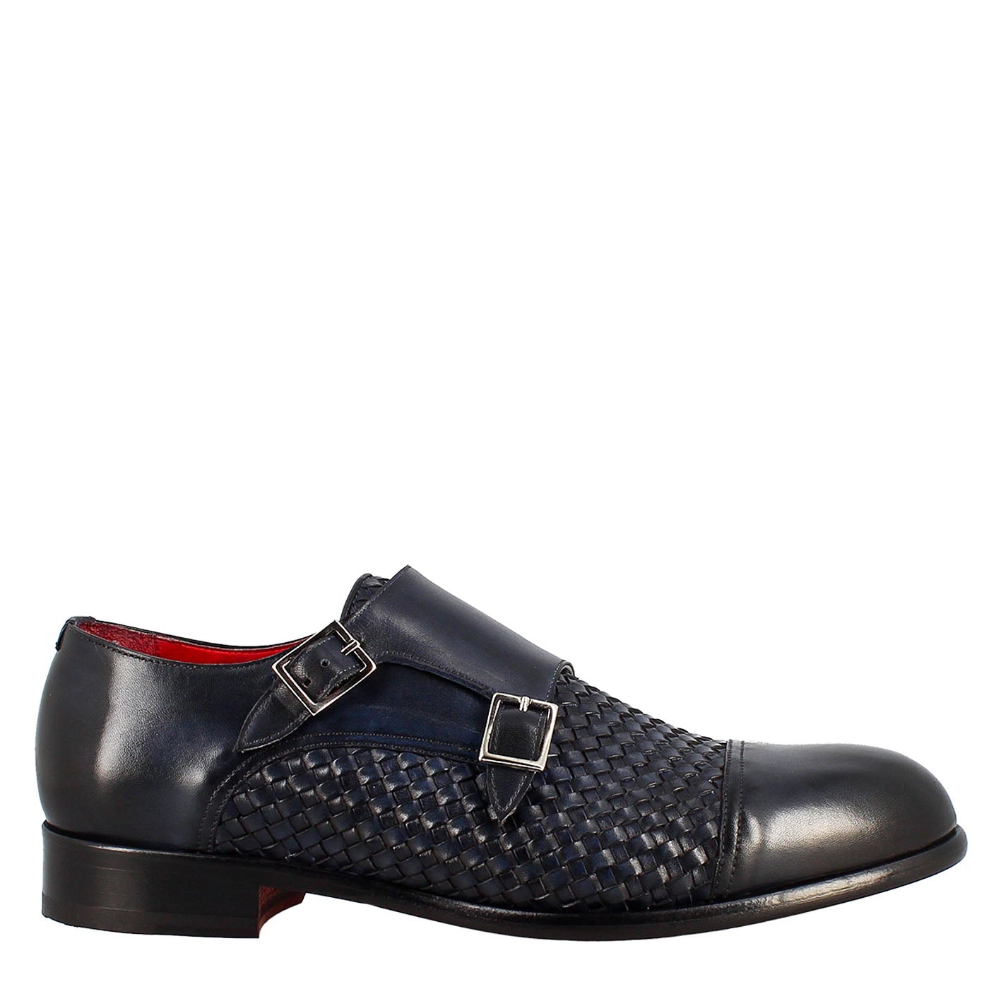 Leonardo Shoes Francesine scarpa fibbia pelle blu
