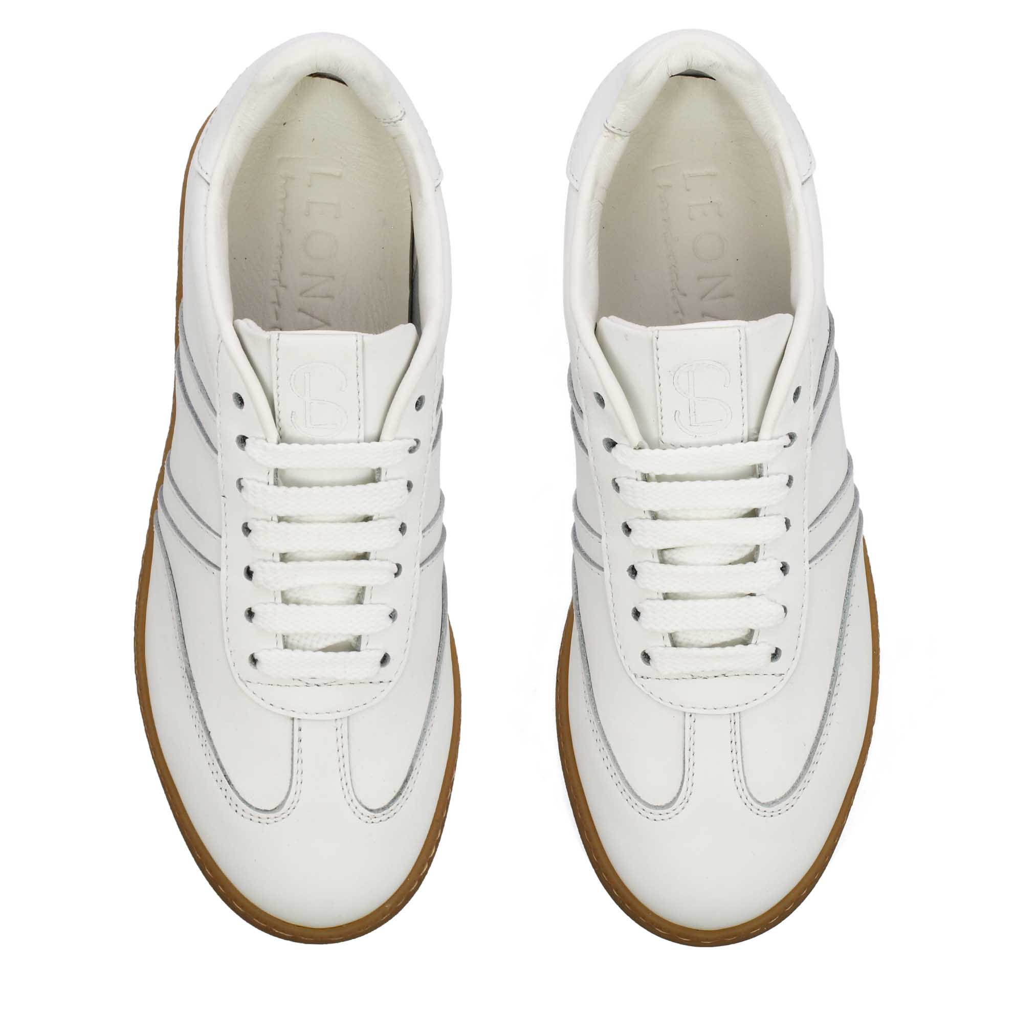 Leonardo Shoes Bizantina Sneakers Donna Bianco Pelle Lacci
