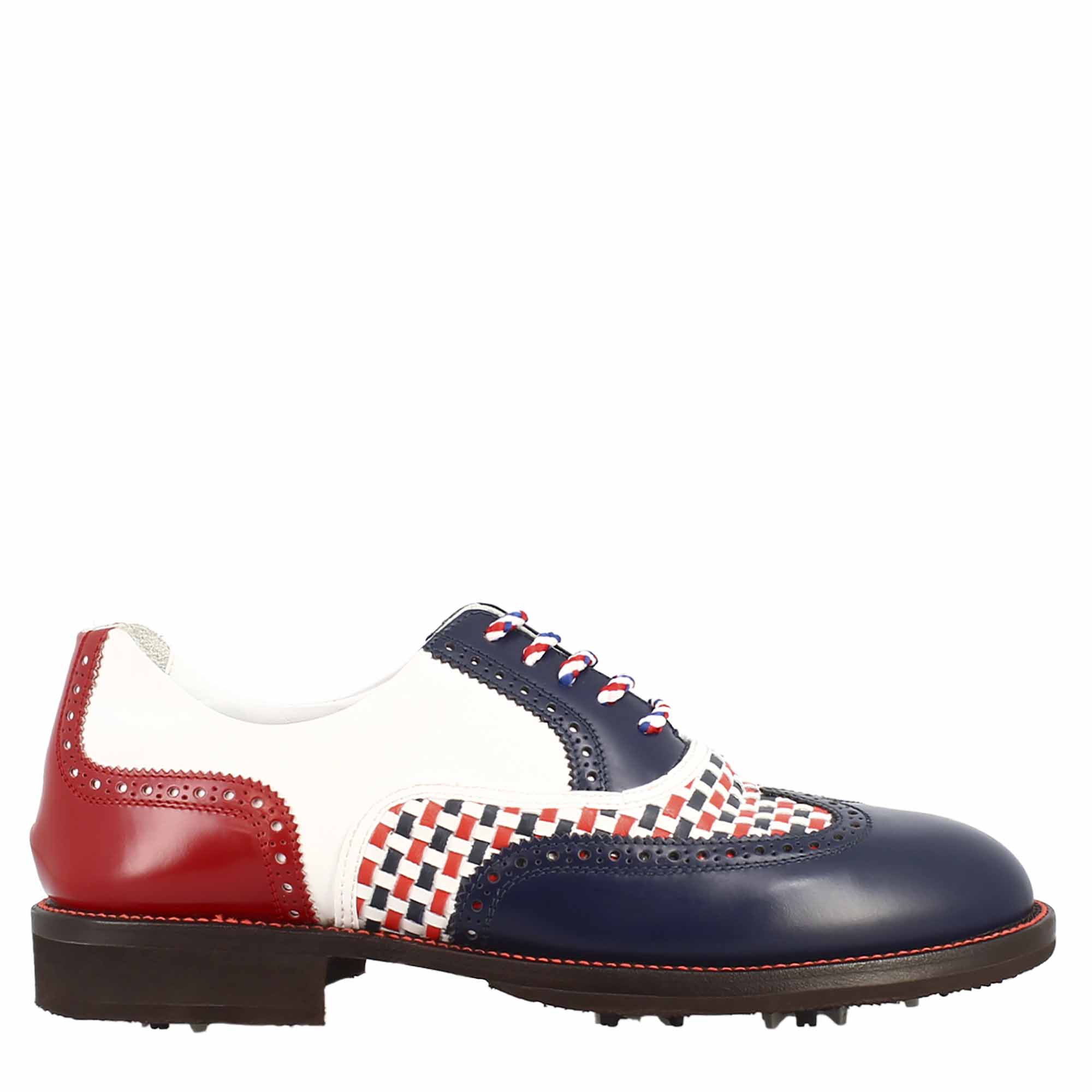 Leonardo Shoes Scarpe Golf Pelle Blu Brogue Tacchetti